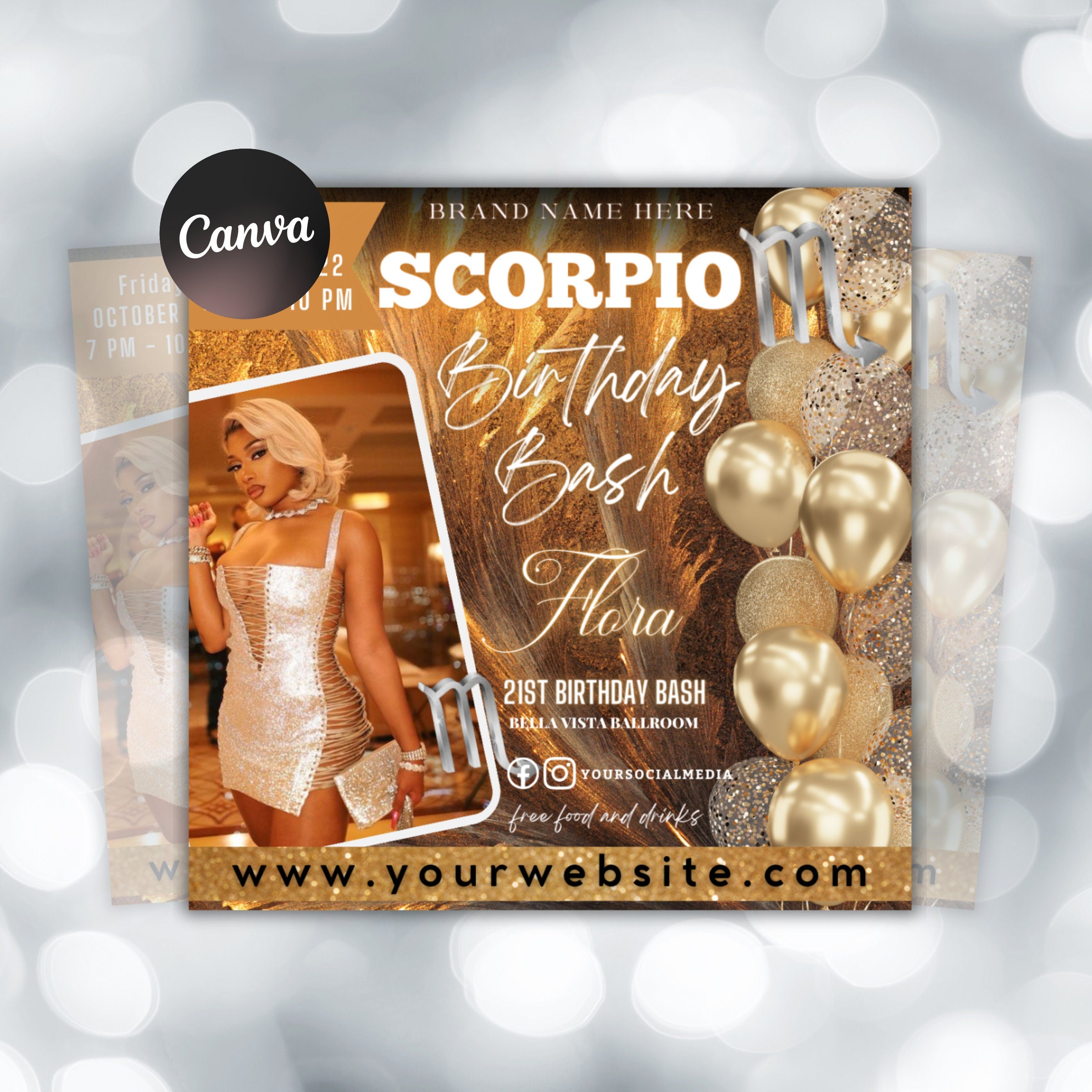 Scorpio Birthday Flyer, Birthday Template, Birthday Girl, Party Flyer, Celebration Flyer, Birthday Event, Birthday Invite, Canva Flyer