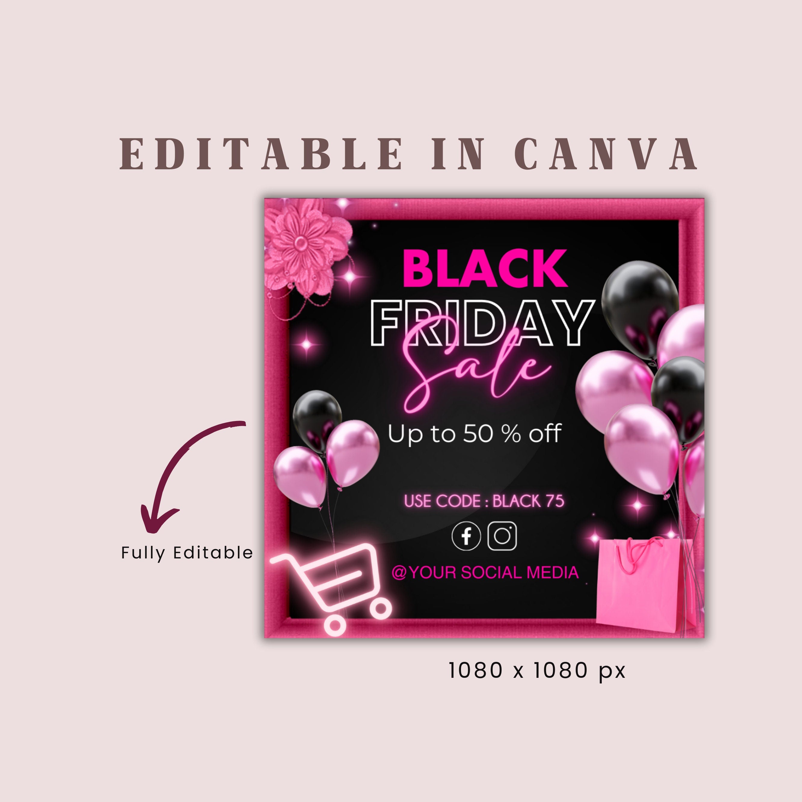 Black Friday Flyer, Pink Friday Sale flyer, Editable Canva template, Black Friday Sale Flyer, Black Friday Flyer Instagram Stories