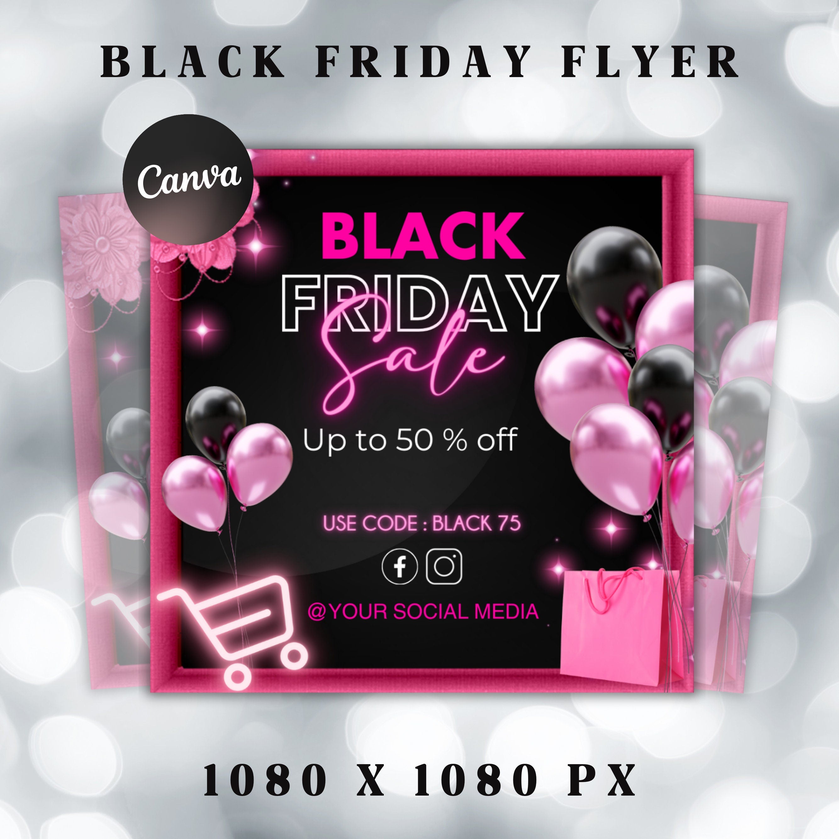 Black Friday Flyer, Pink Friday Sale flyer, Editable Canva template, Black Friday Sale Flyer, Black Friday Flyer Instagram Stories