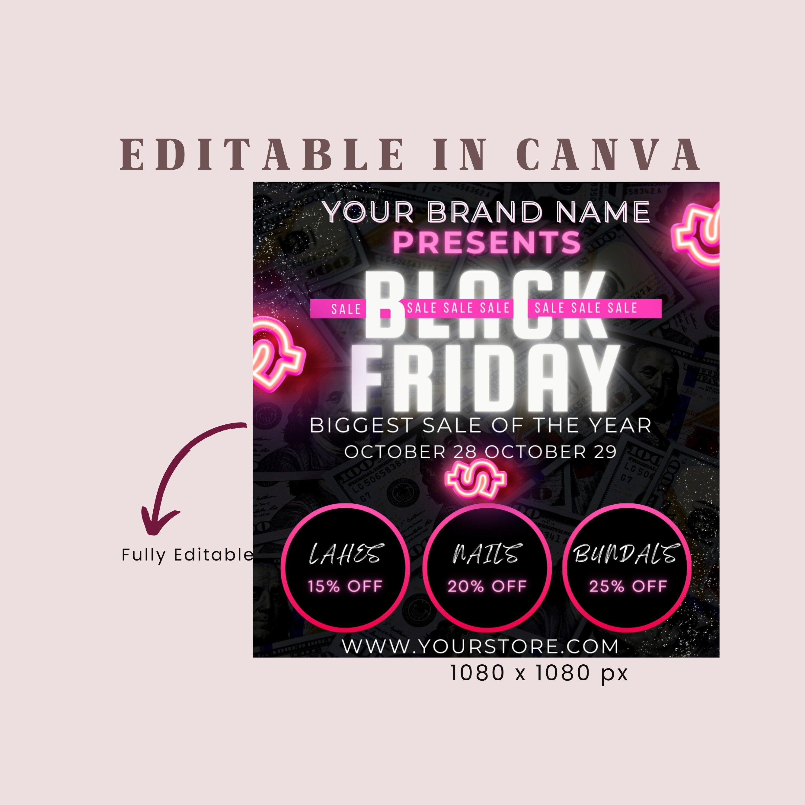 Black Friday Flyer, DIY Pink Friday Flyer, Editable Canva template, Black Friday Sale Flyer, Black Friday Flyer Instagram Stories