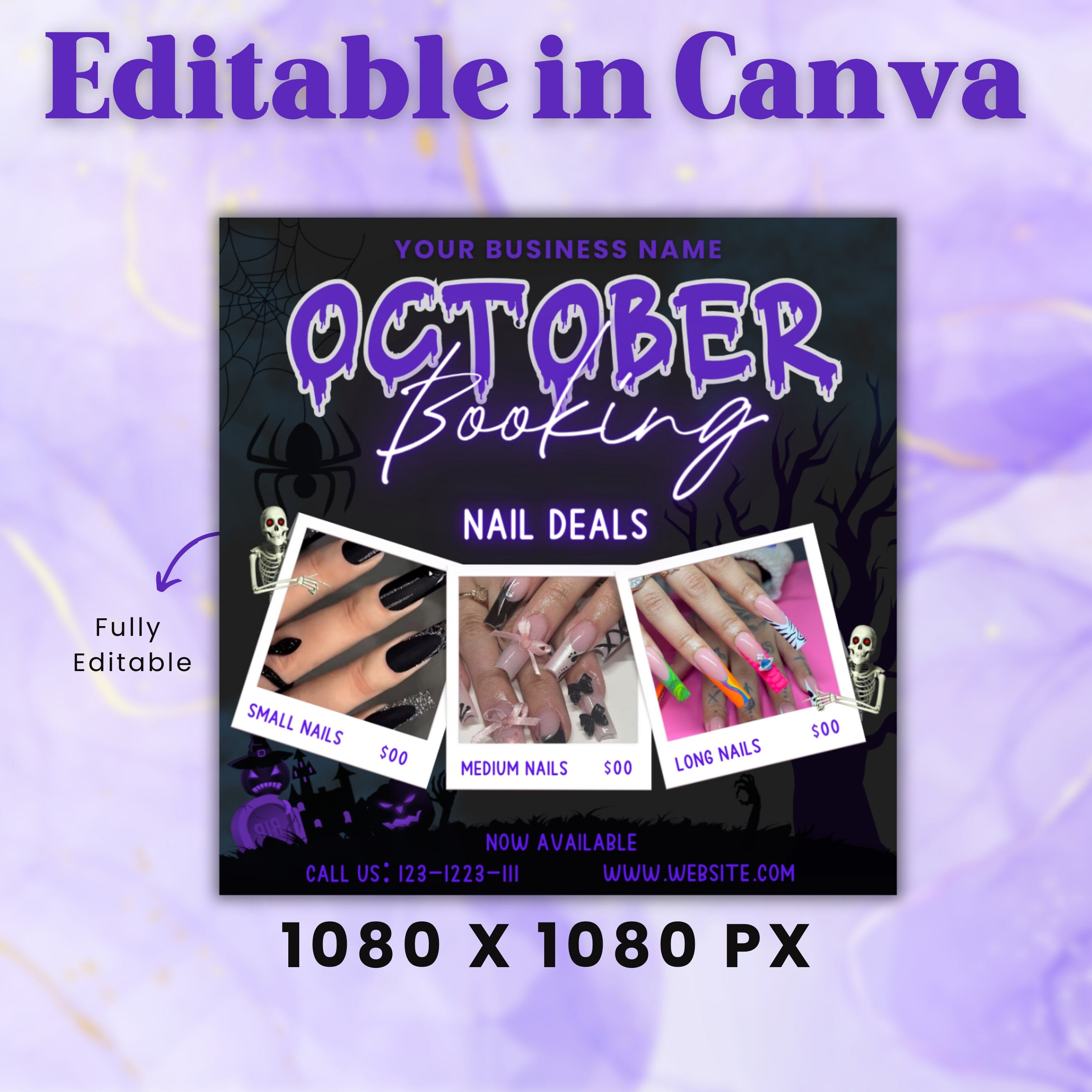 October Booking Flyer, Nail Special Flyer, Beauty Flyer, Halloween Flyer, Booking Flyer, Social Media Flyer, Canva Flyer Template