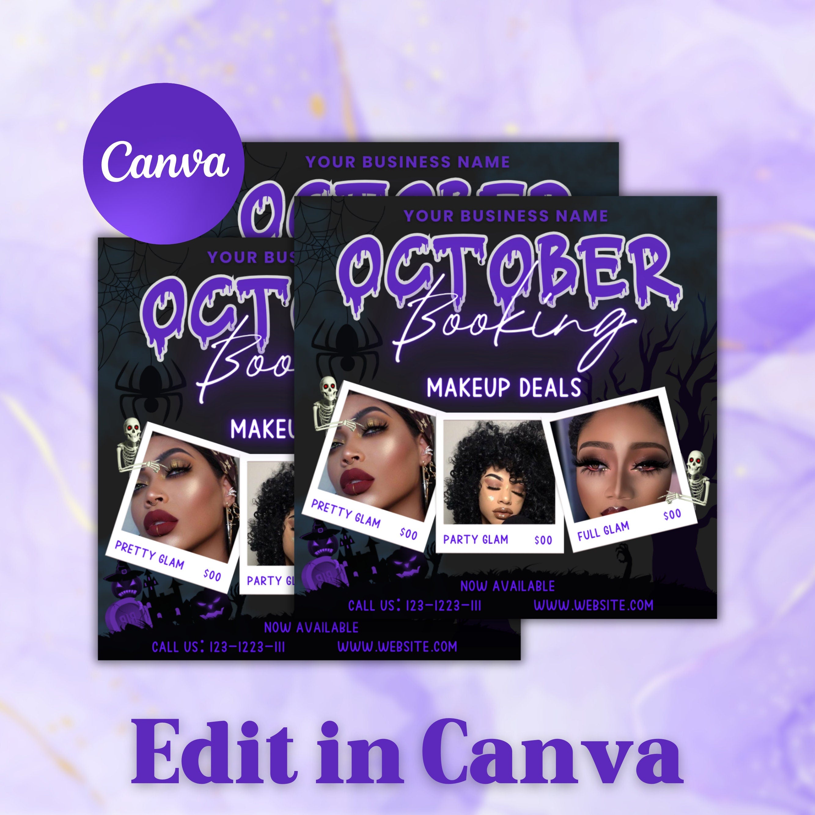 October Booking Flyer, Makeup Flyer, Halloween Flyer, Beauty Flyer, Appointment Flyer, Social Media Flyer, Canva Flyer Template