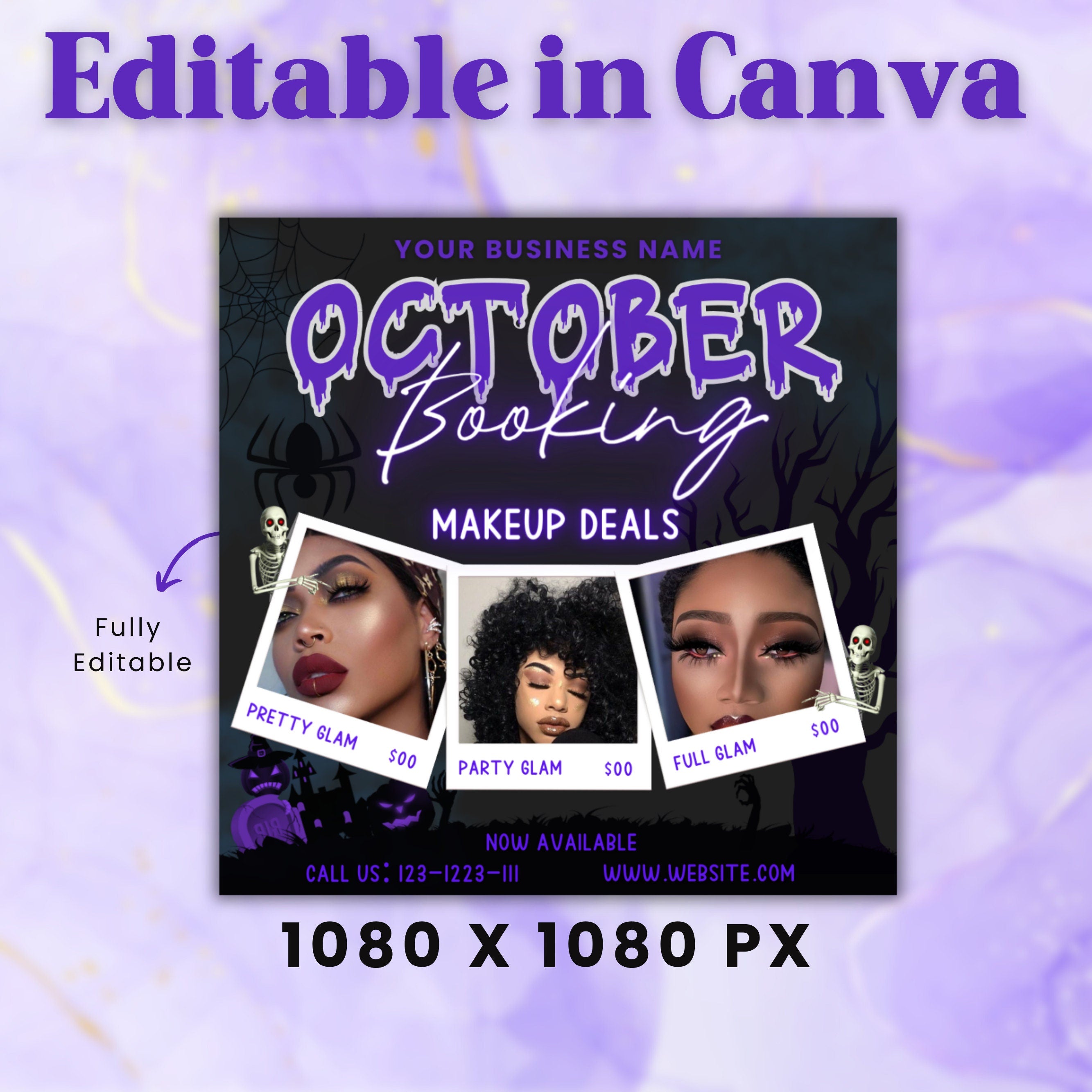 October Booking Flyer, Makeup Flyer, Halloween Flyer, Beauty Flyer, Appointment Flyer, Social Media Flyer, Canva Flyer Template