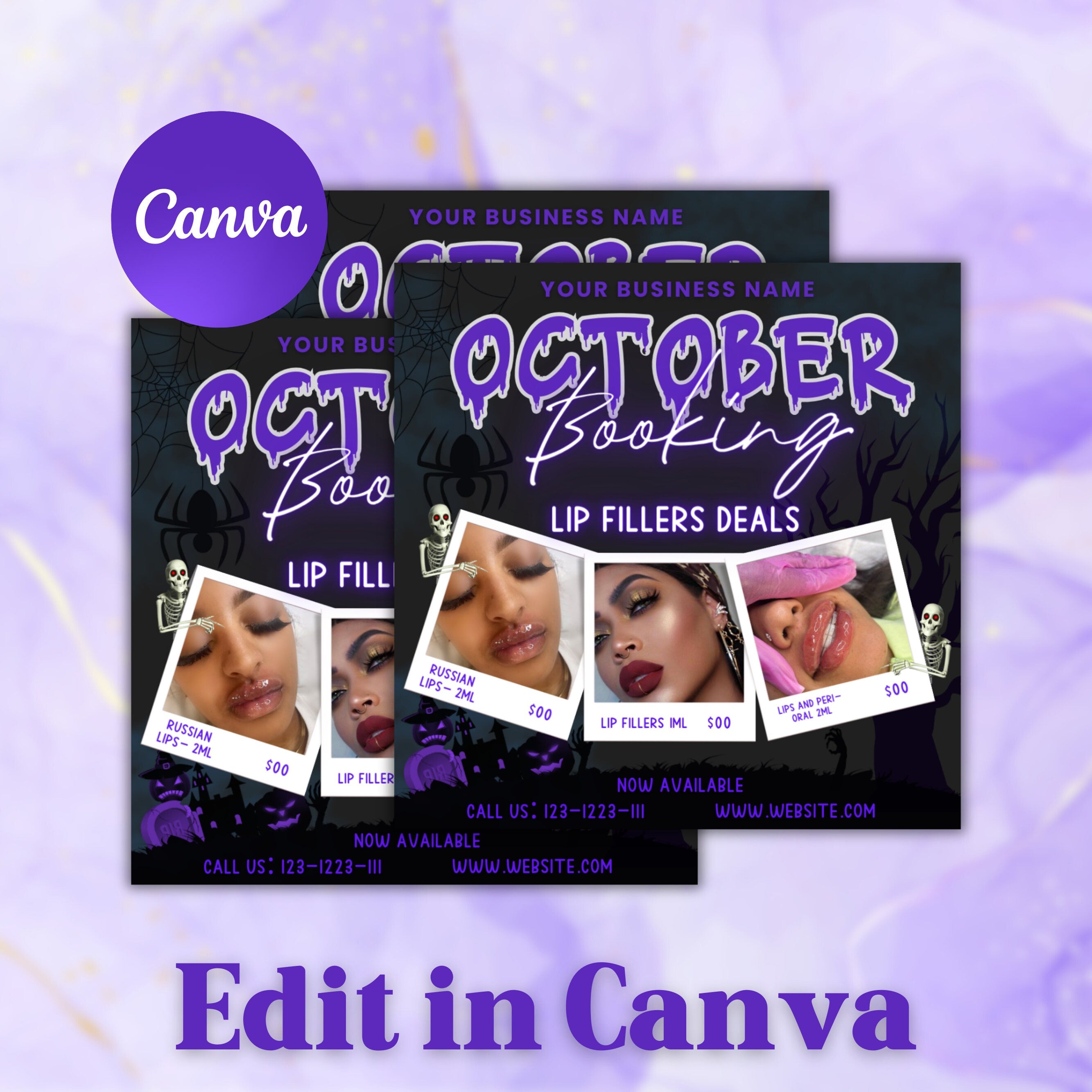 October Booking Flyer, Lip Filler Flyer, Booking Flyer, DIY Flyer Design, Halloween Flyer, Social Media Flyer, Canva Flyer Template