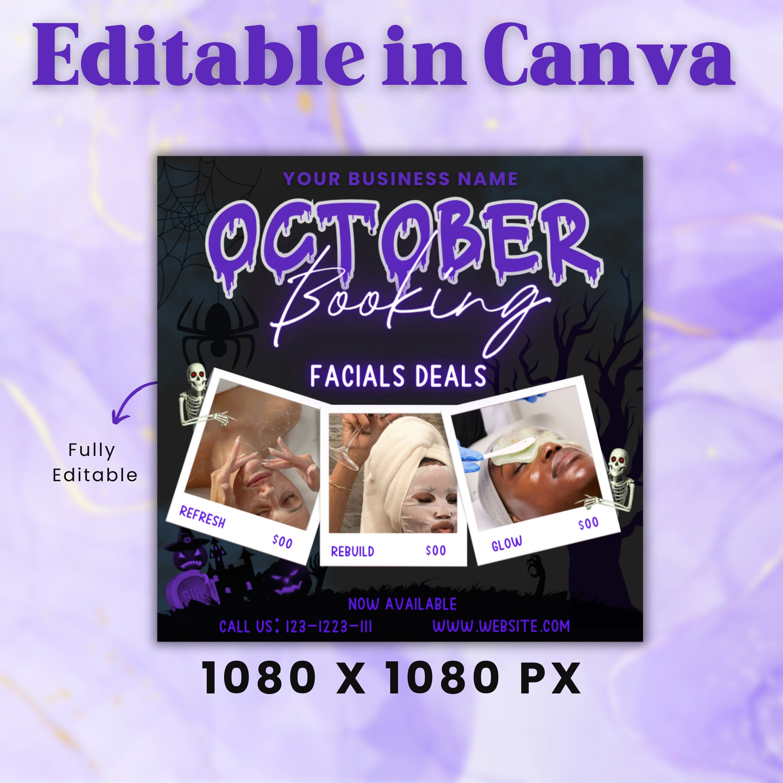 October Booking Flyer, Facial Flyer, Booking Flyer, DIY Flyer Design, Halloween Flyer, Social Media Flyer, Canva Flyer Template