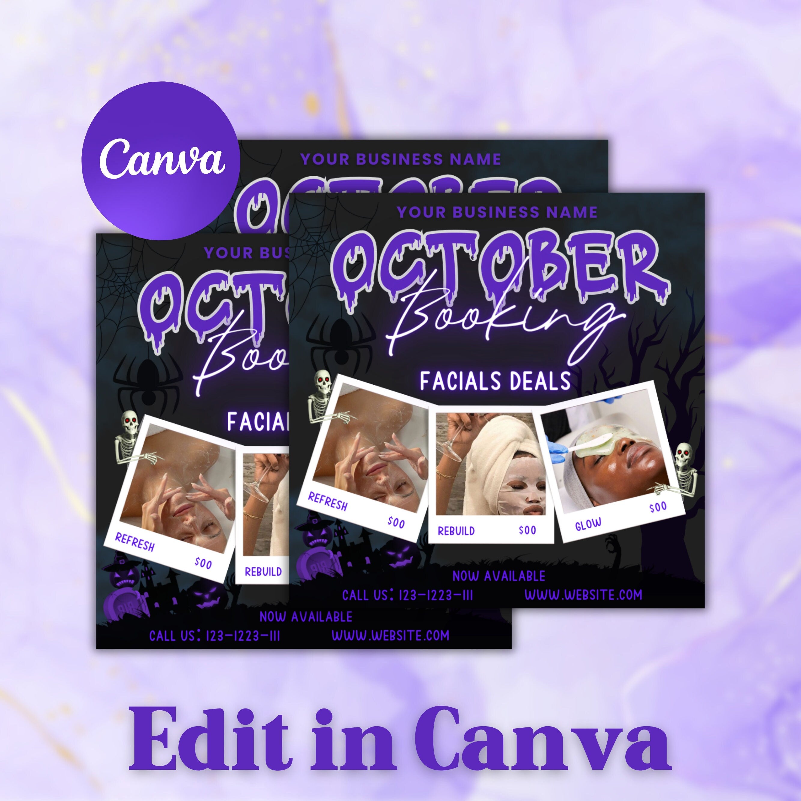 October Booking Flyer, Facial Flyer, Booking Flyer, DIY Flyer Design, Halloween Flyer, Social Media Flyer, Canva Flyer Template