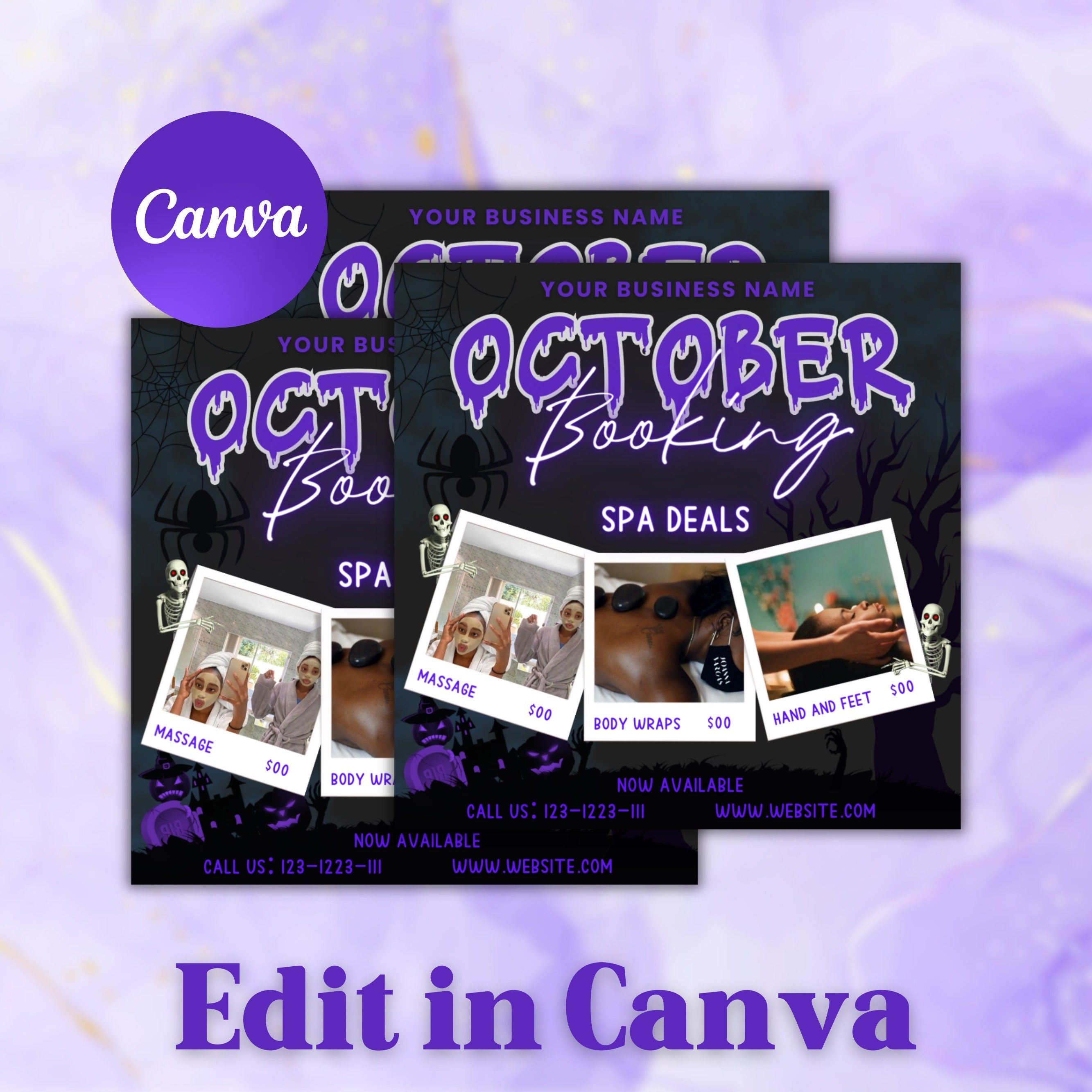 October Booking Flyer, Spa Flyer, Booking Flyer, DIY Flyer Design, Halloween Flyer, Social Media Flyer, Canva Flyer Template