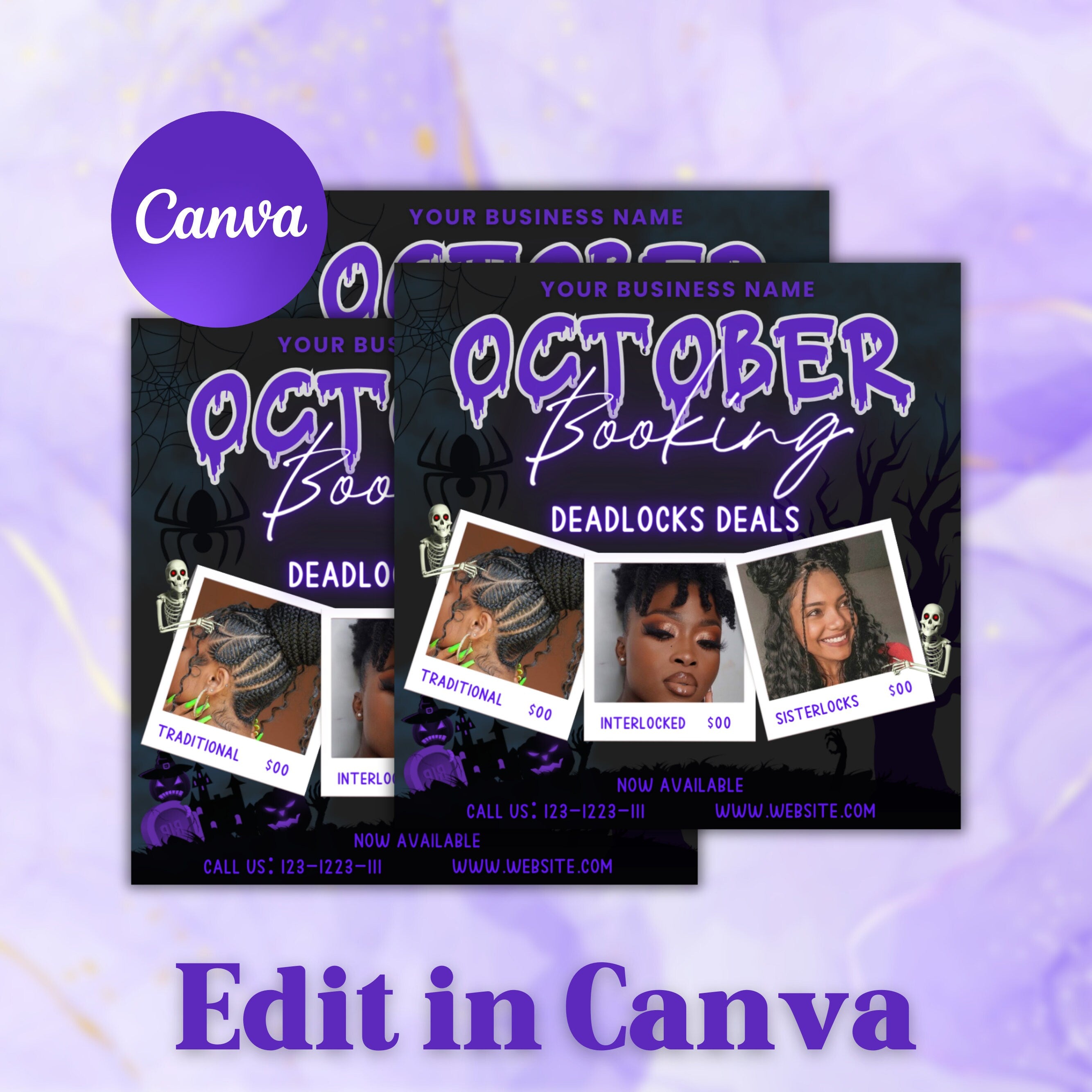 October Booking Flyer, Dreadlocks Special, Booking Flyer, DIY Flyer Design, Halloween Flyer, Social Media Flyer, Canva Flyer Template