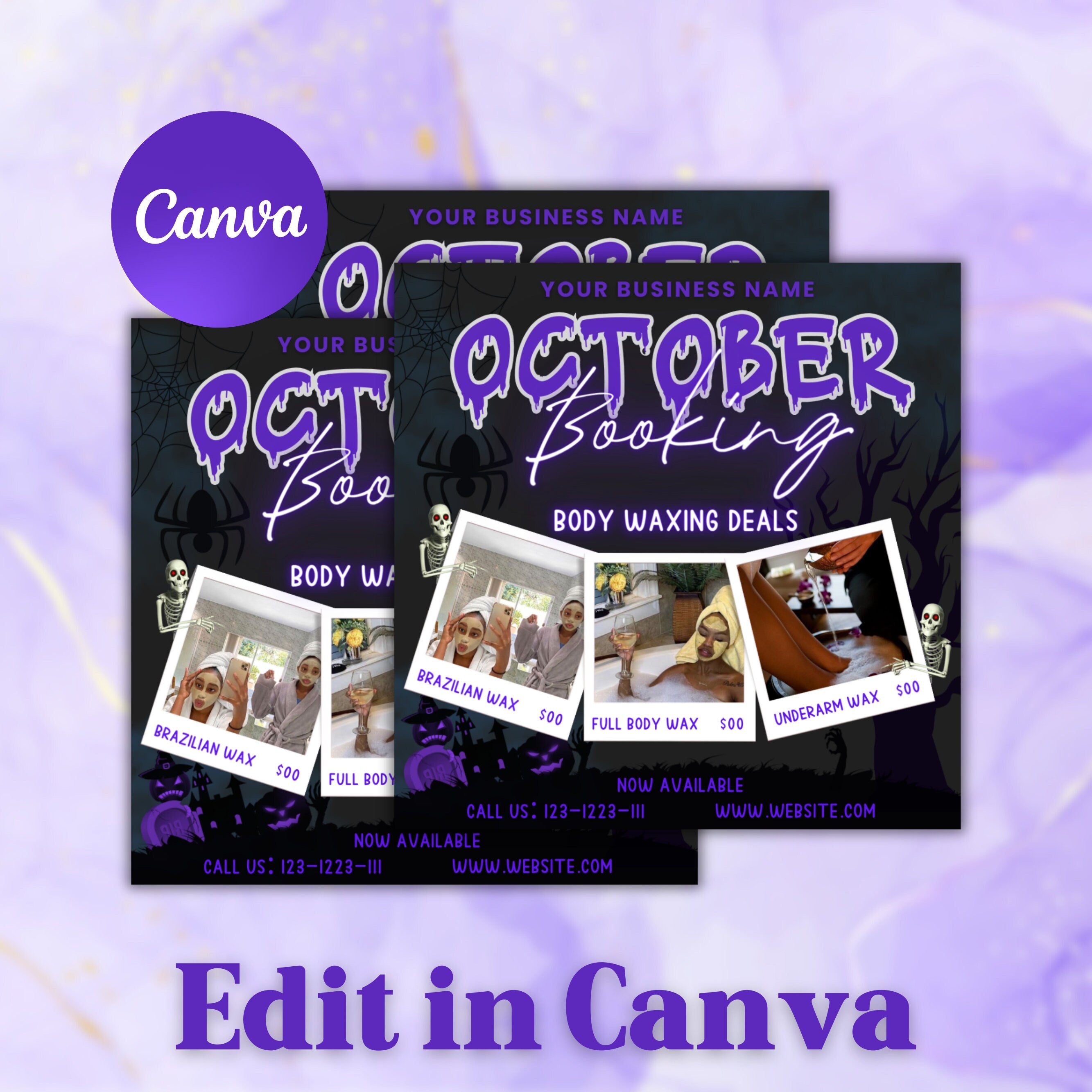 October Booking Flyer, Body Waxing Flyer, Booking Flyer, DIY Flyer Design, Halloween Flyer, Social Media Flyer, Canva Flyer Template