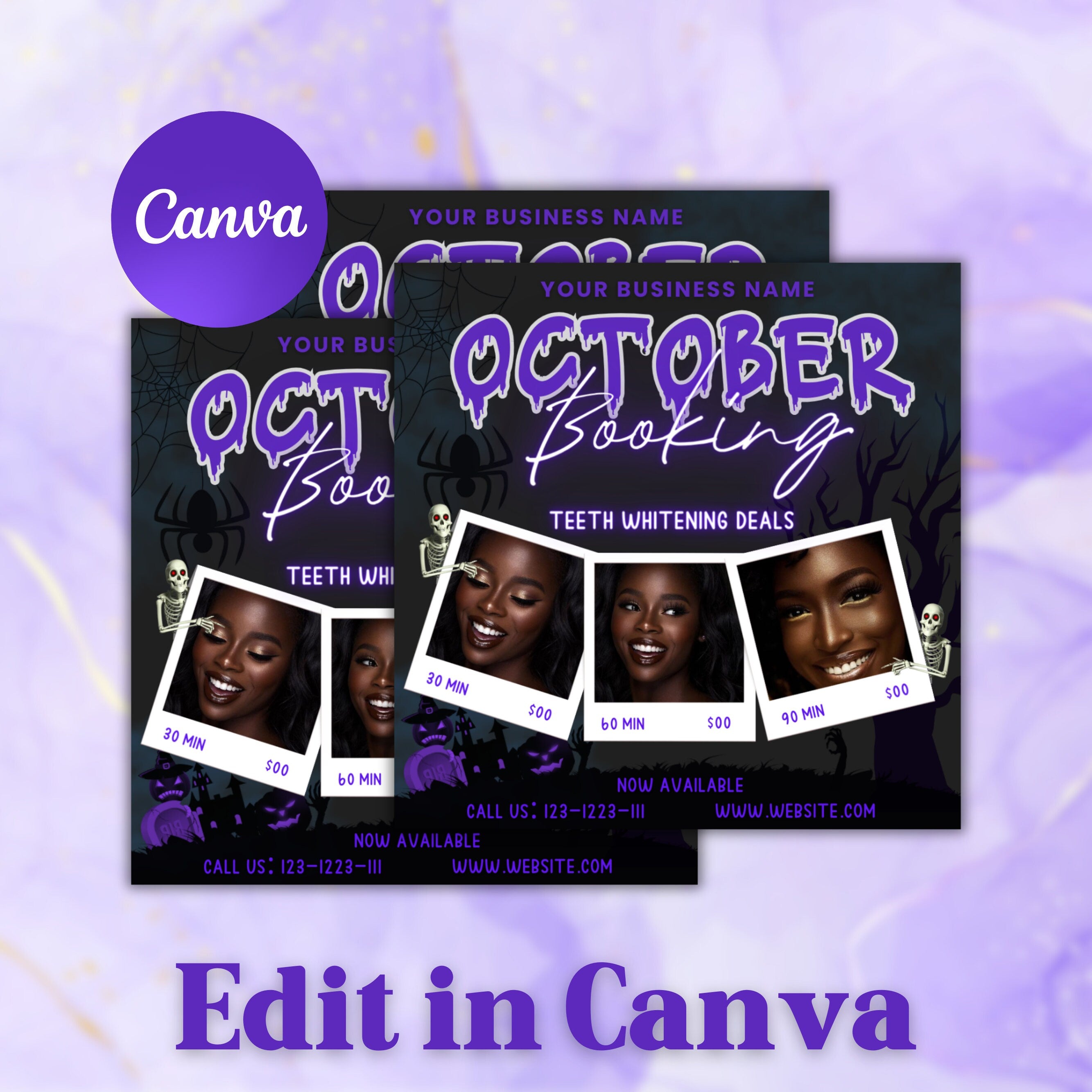 October Booking Flyer, Teeth Whitening Flyer, Booking Flyer, DIY Flyer Design, Halloween Flyer, Social Media Flyer, Canva Flyer Template