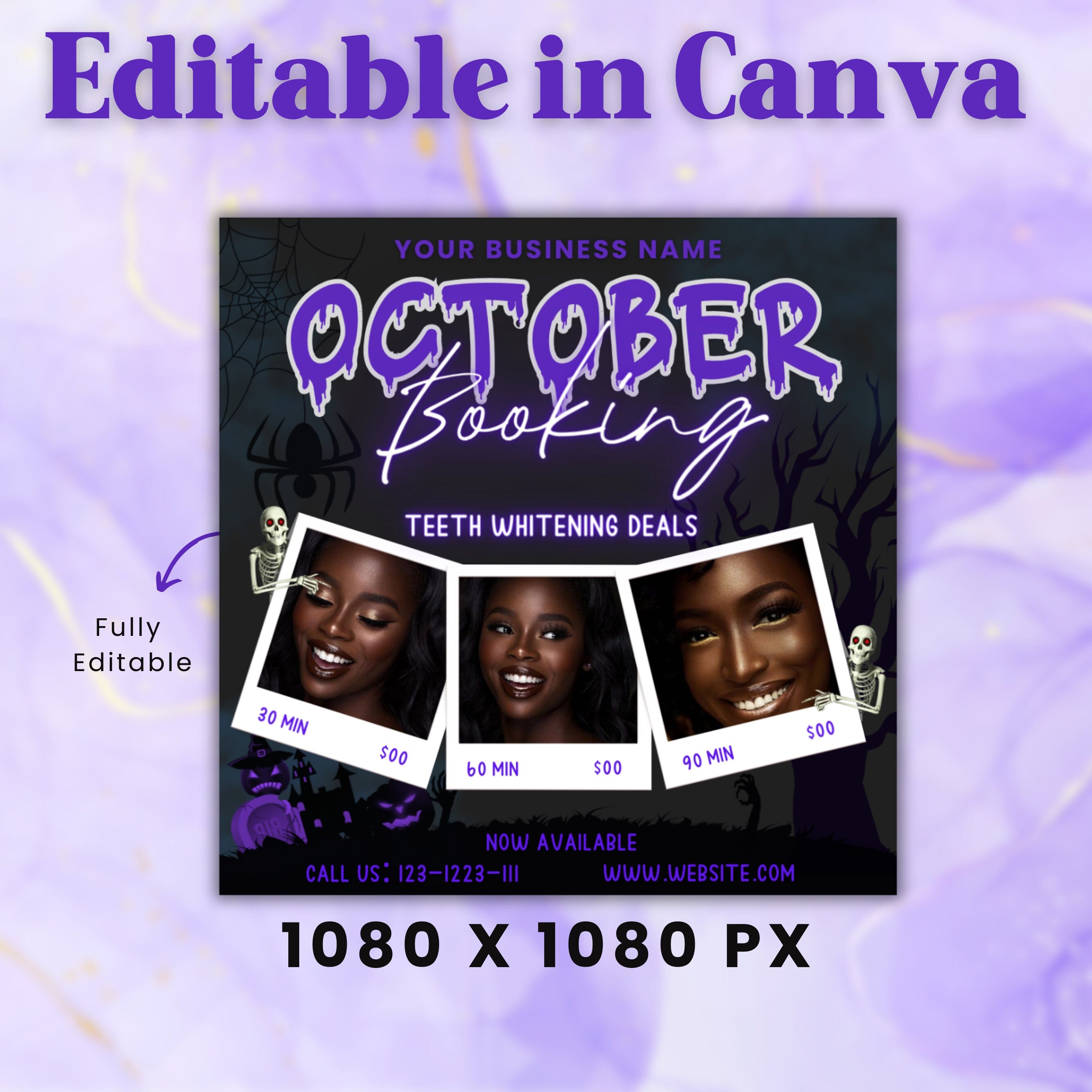 October Booking Flyer, Teeth Whitening Flyer, Booking Flyer, DIY Flyer Design, Halloween Flyer, Social Media Flyer, Canva Flyer Template