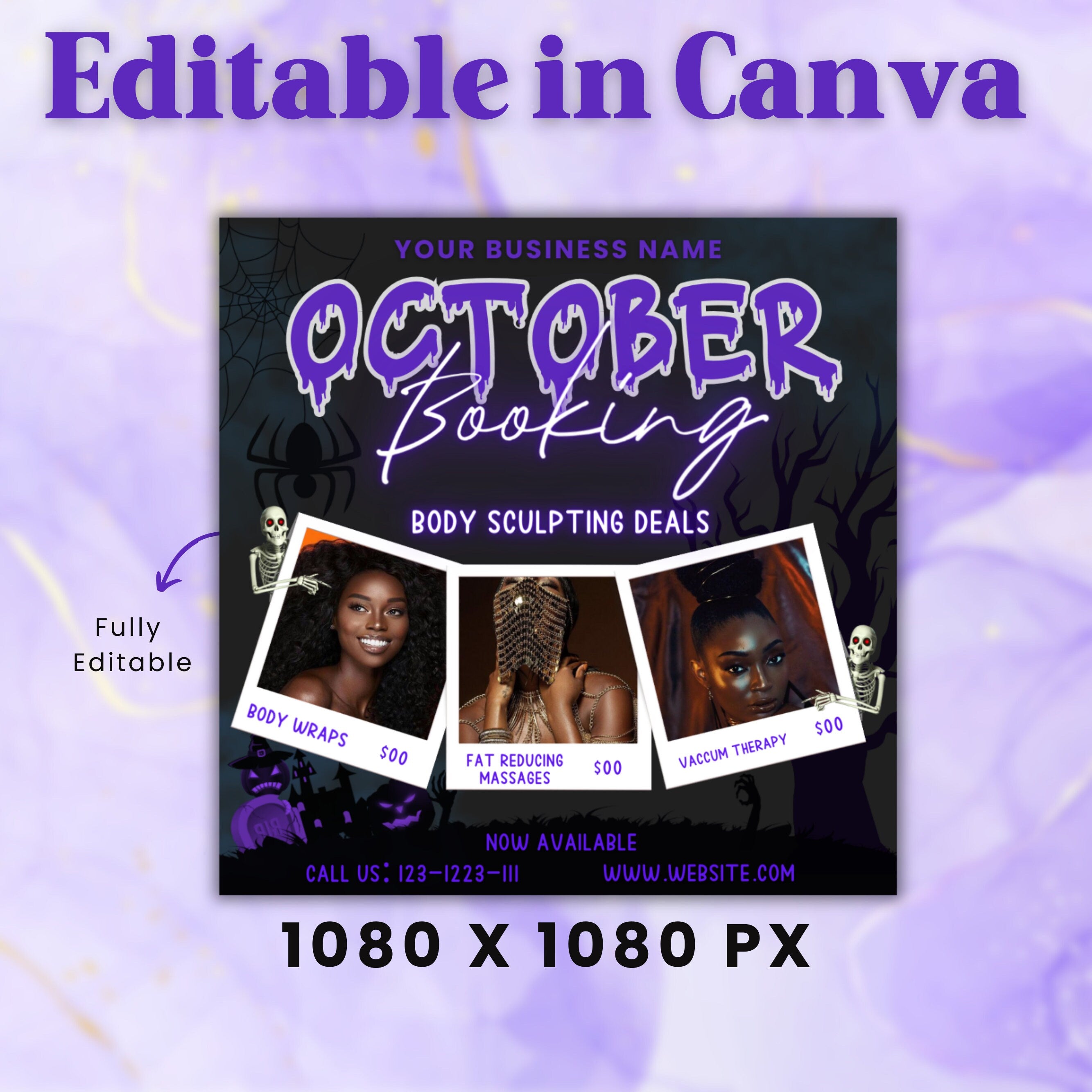 October Booking Flyer, Body Sculpting Flyer, Booking Flyer, DIY Flyer Design, Halloween Flyer, Social Media Flyer, Canva Flyer Template