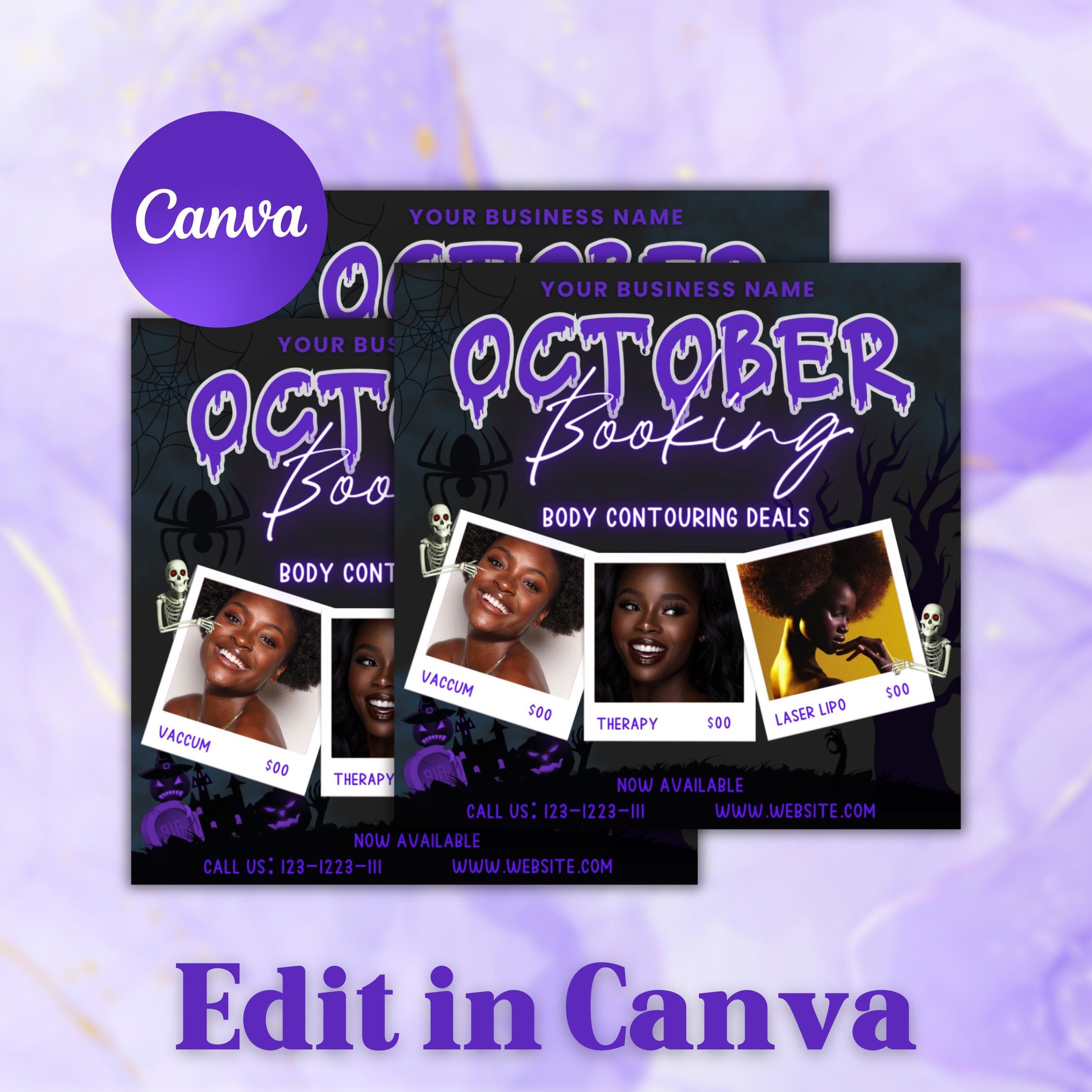 October Booking Flyer, Body Contouring Flyer, Booking Flyer, DIY Flyer Design, Halloween Flyer, Social Media Flyer, Canva Flyer Template