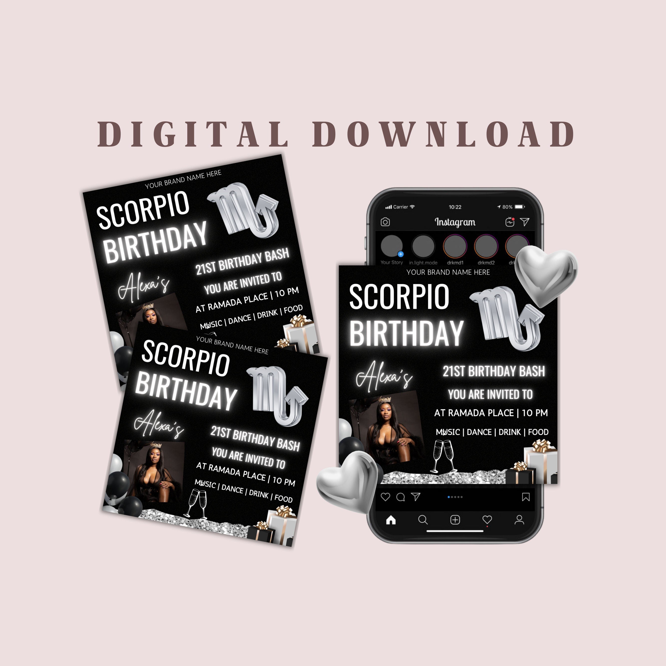 Scorpio Birthday Flyer,Birthday Template, Birthday Girl, Party Flyer, Celebration Flyer,Birthday Event, Birthday Invite,Canva Flyer Template