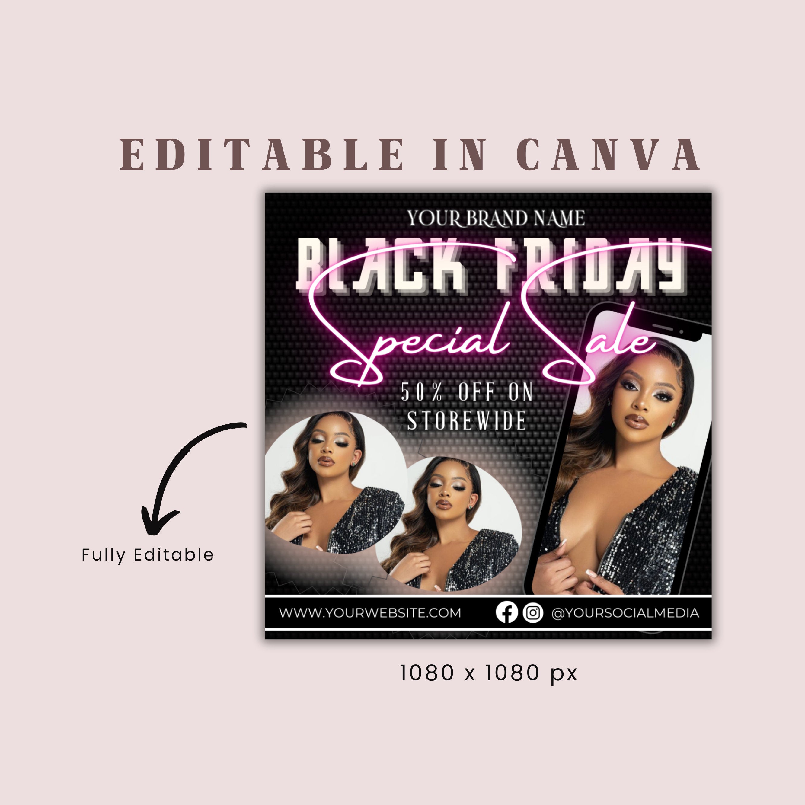 Black Friday Flyer, Pink Friday Sale flyer, Editable Canva template, Black Friday Sale Flyer, Black Friday Flyer Instagram Stories