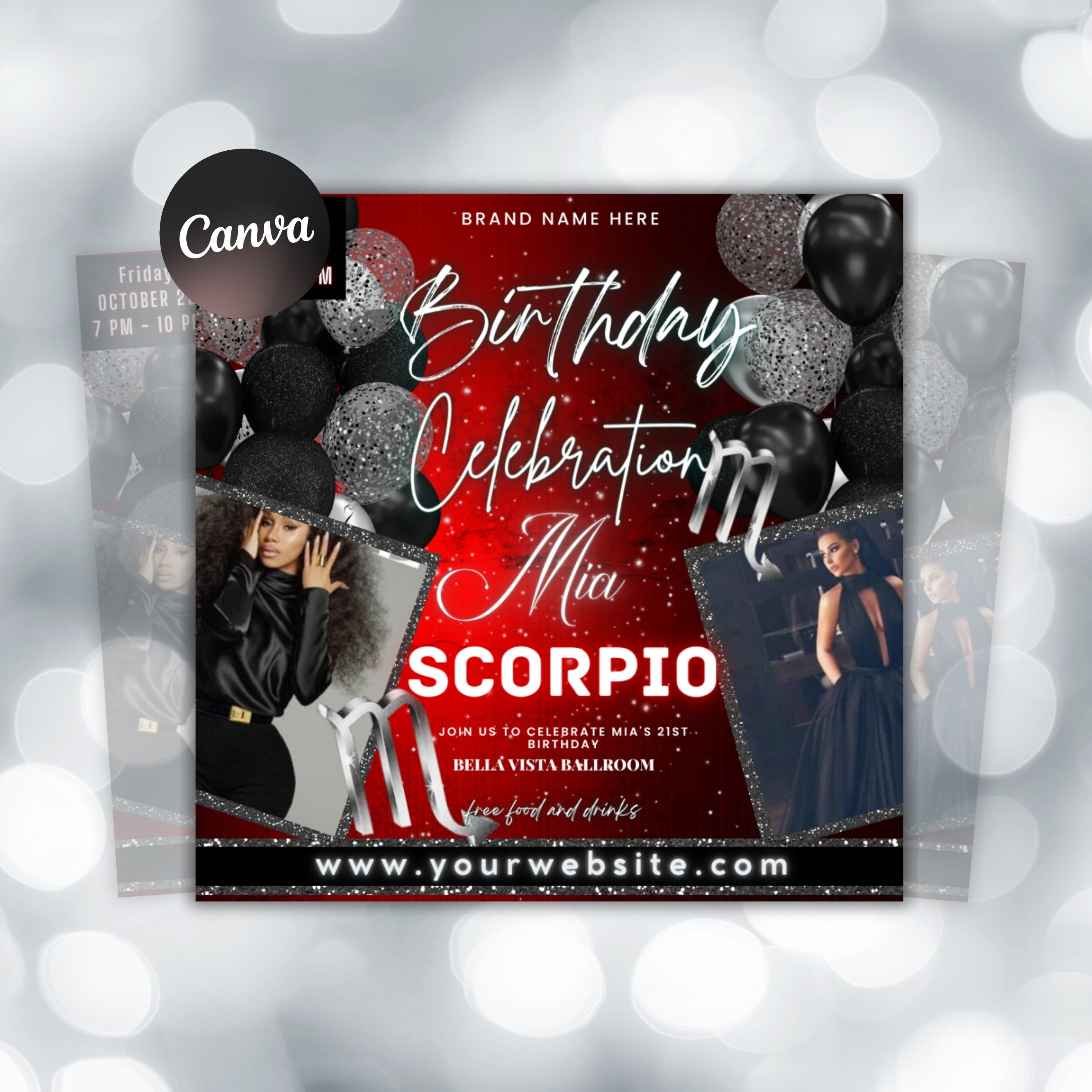 Scorpio Birthday Flyer, Scorpio Birthday Invitation, Birthday Flyer, Scorpio Bash Flyer, Scorpio Season, Birthday Flyer Template For Woman