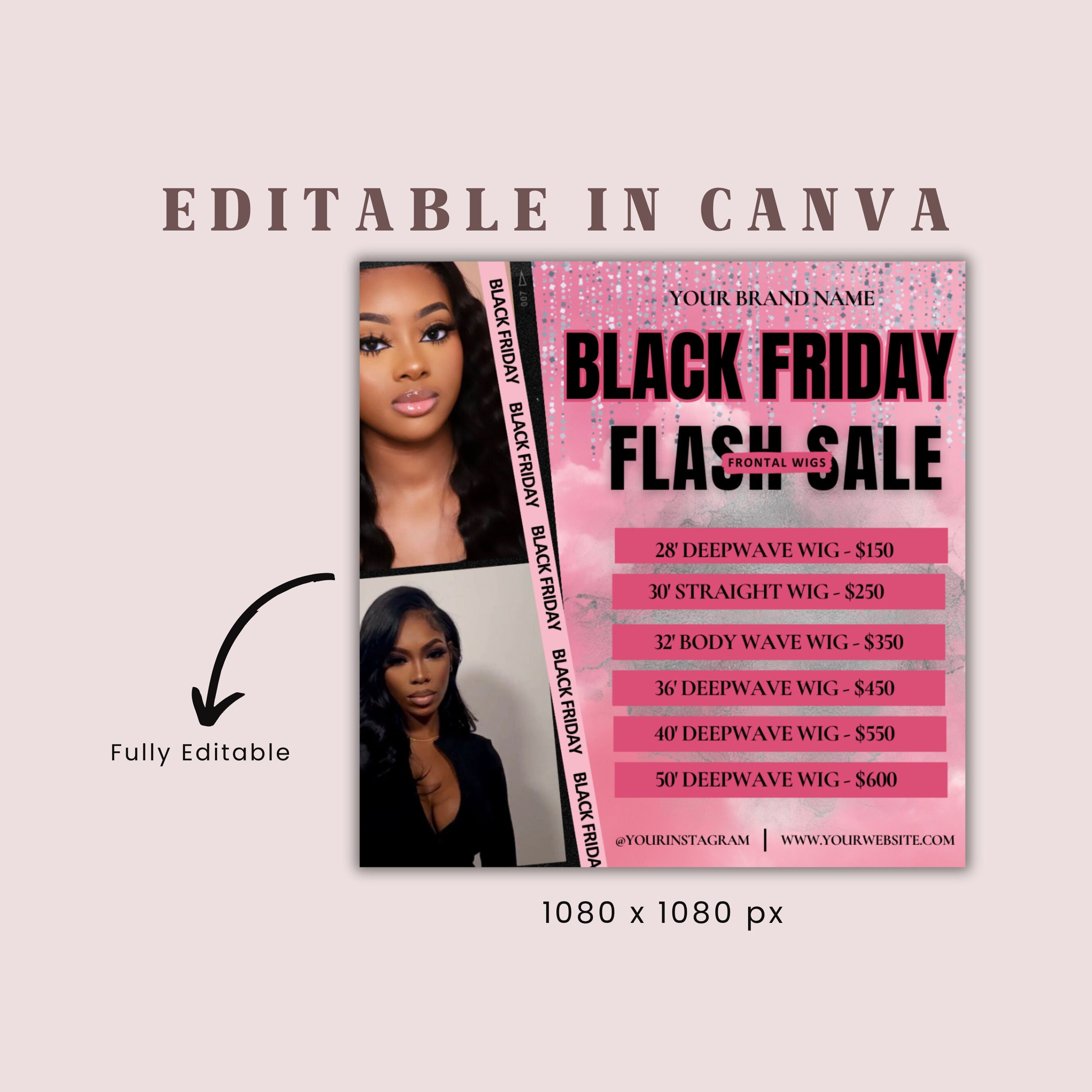 Black Friday Flyer, DIY Pink Friday Flyer, Editable Canva template, Black Friday Sale Flyer, Black Friday Flyer Instagram Stories