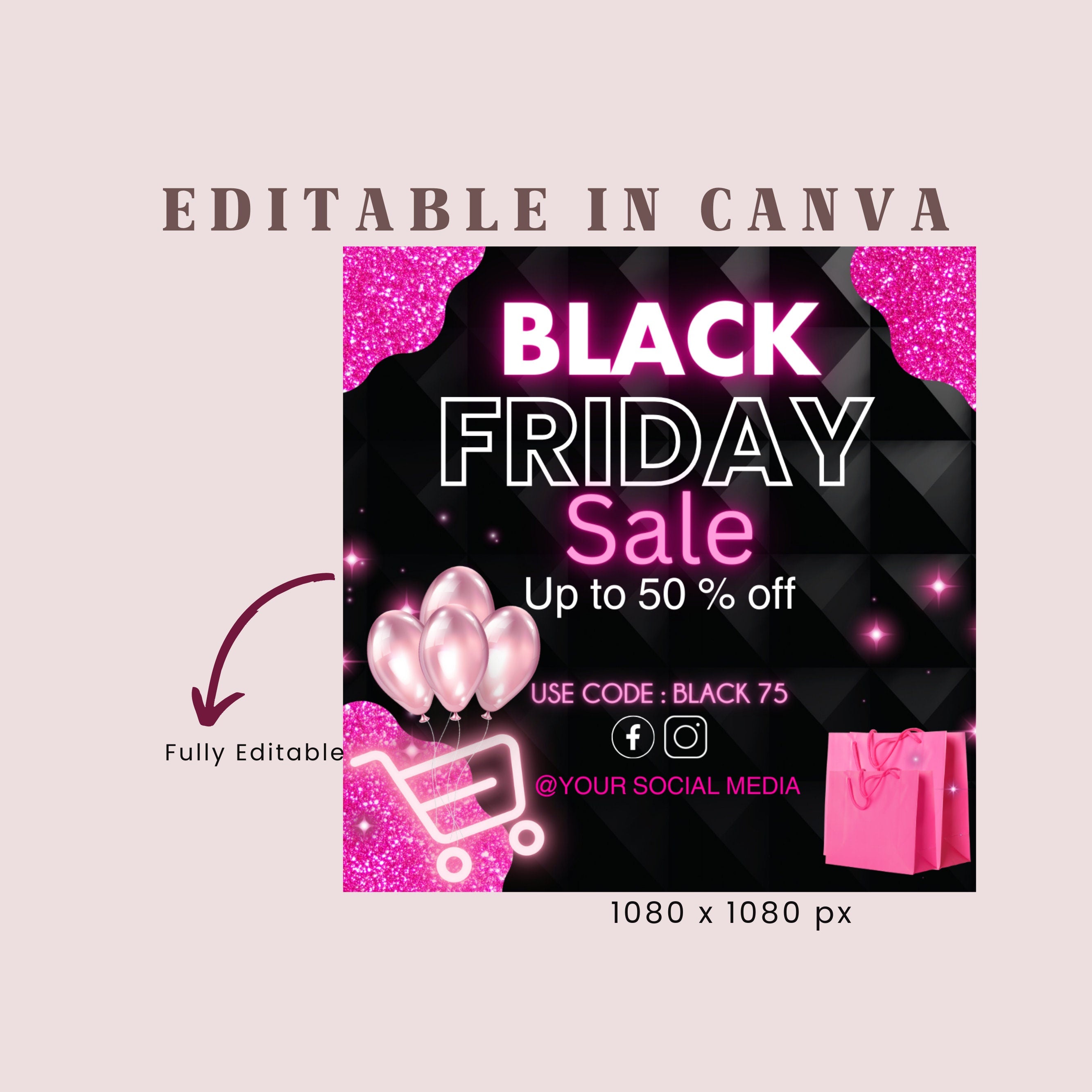 Black Friday Flyer, DIY Pink Friday Flyer, Editable Canva template, Black Friday Sale Flyer, Black Friday Flyer Instagram Stories