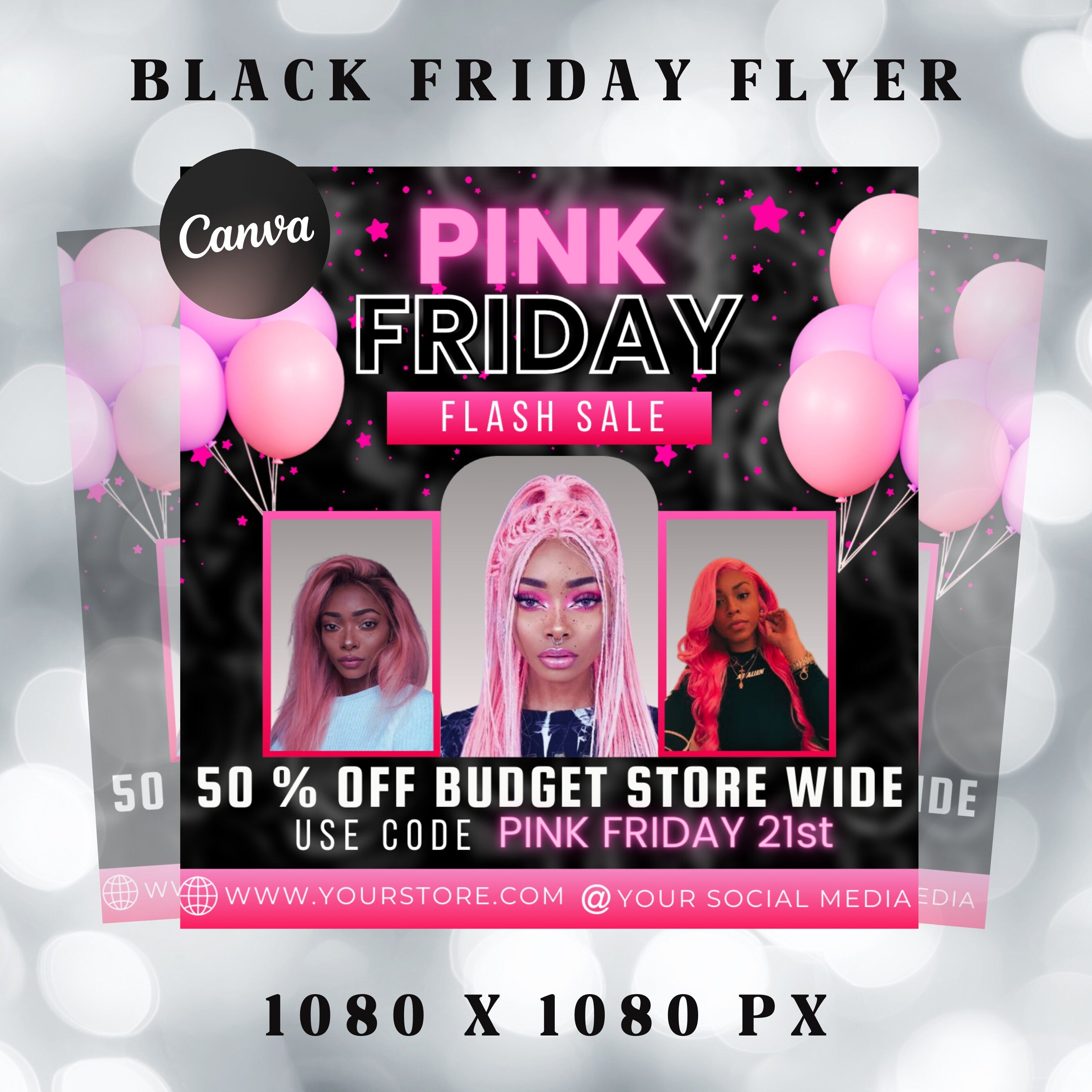 Editable Black Friday Flyer, Black Friday Sales, Pink Friday Sale flyer, Black Friday Deals, Black Friday Flyer Instagram Stories