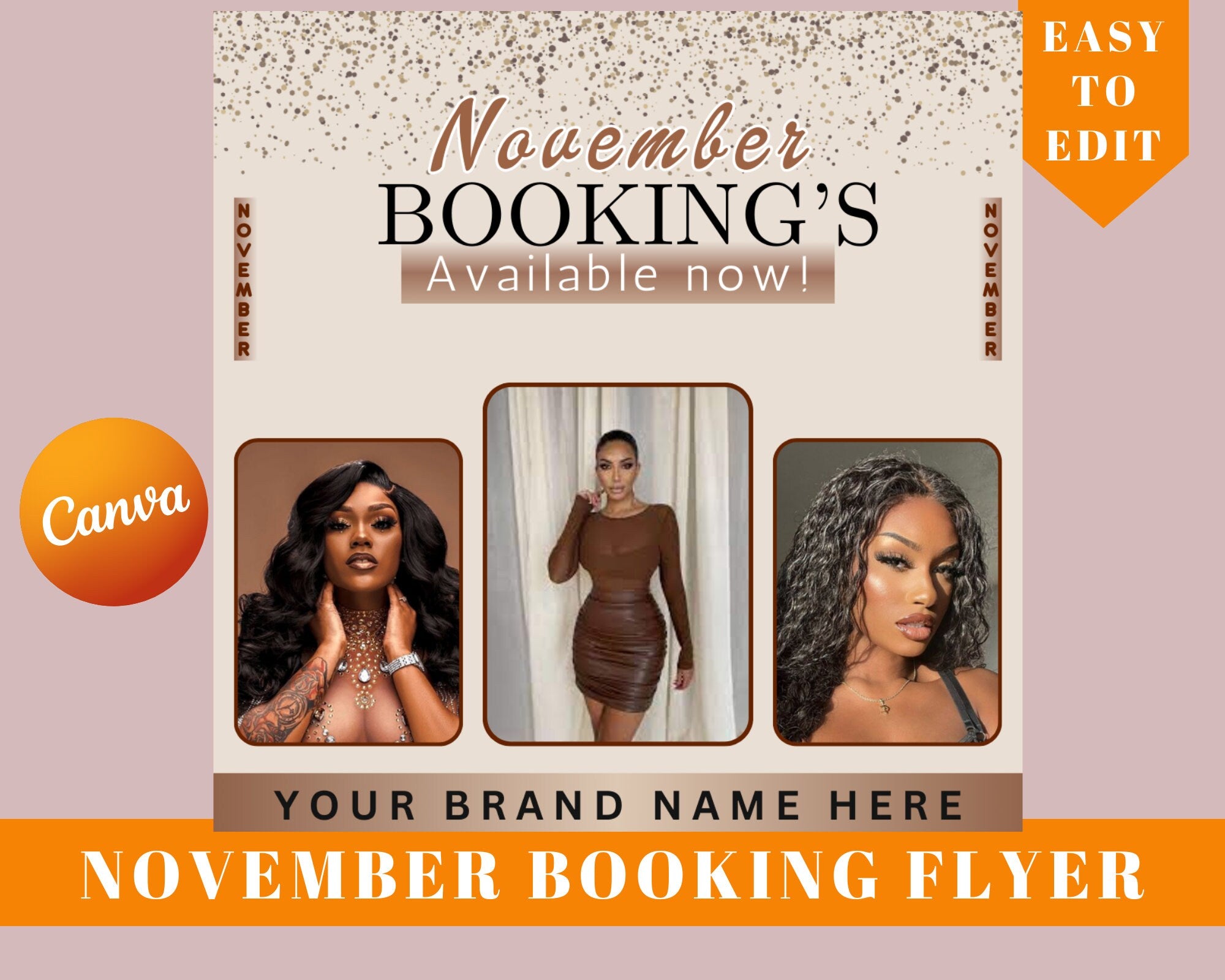 November Bookings Flyer, Fall Bookings Flyer, Book Now Appointments, Beauty, Lashes, Make up, Nails, Hair, Canva Template