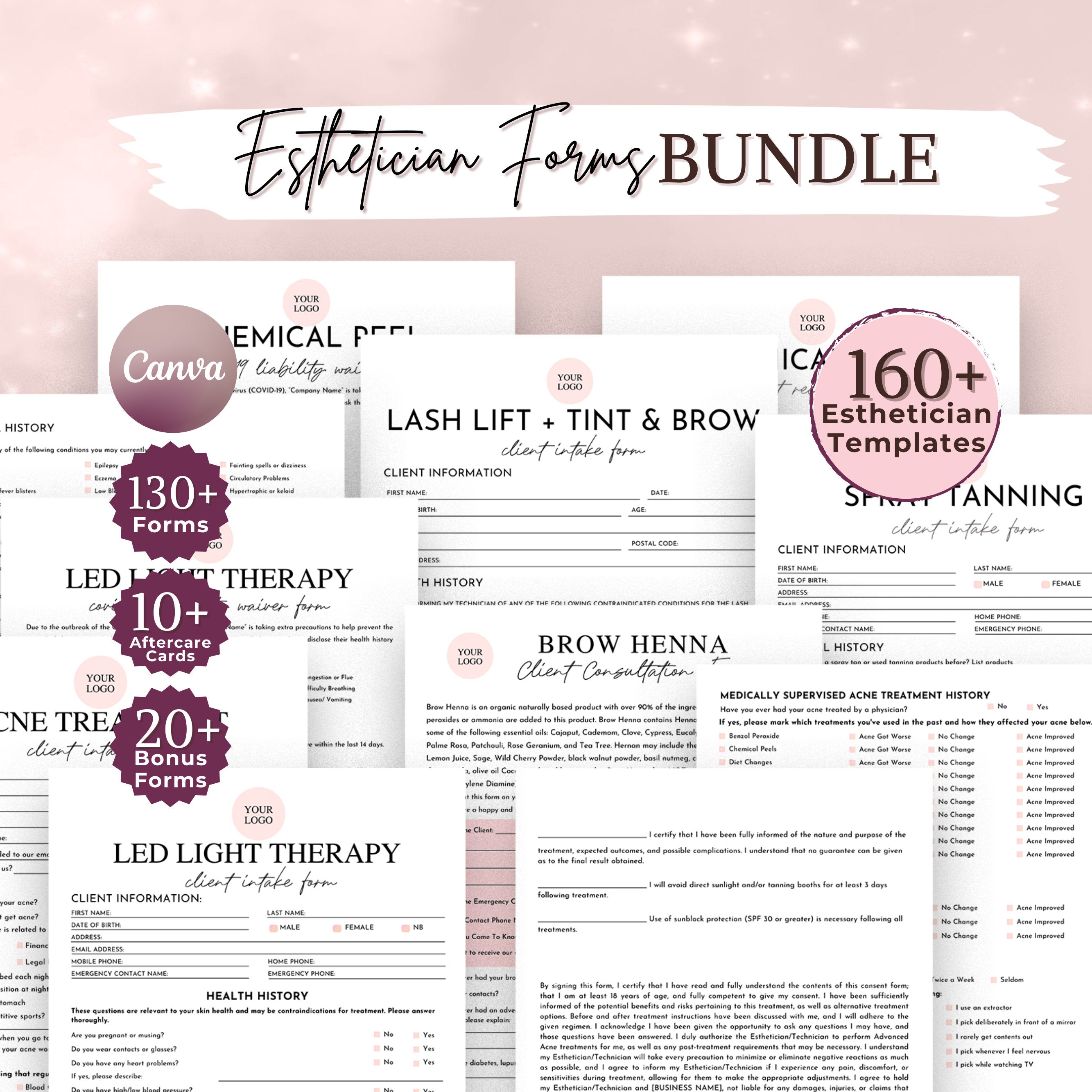 Mega Esthetician Forms Bundle, Day Spa Forms, Skincare Forms, Consultation Form, Client Intake Form, Esthetician Intake Forms, Esthetics