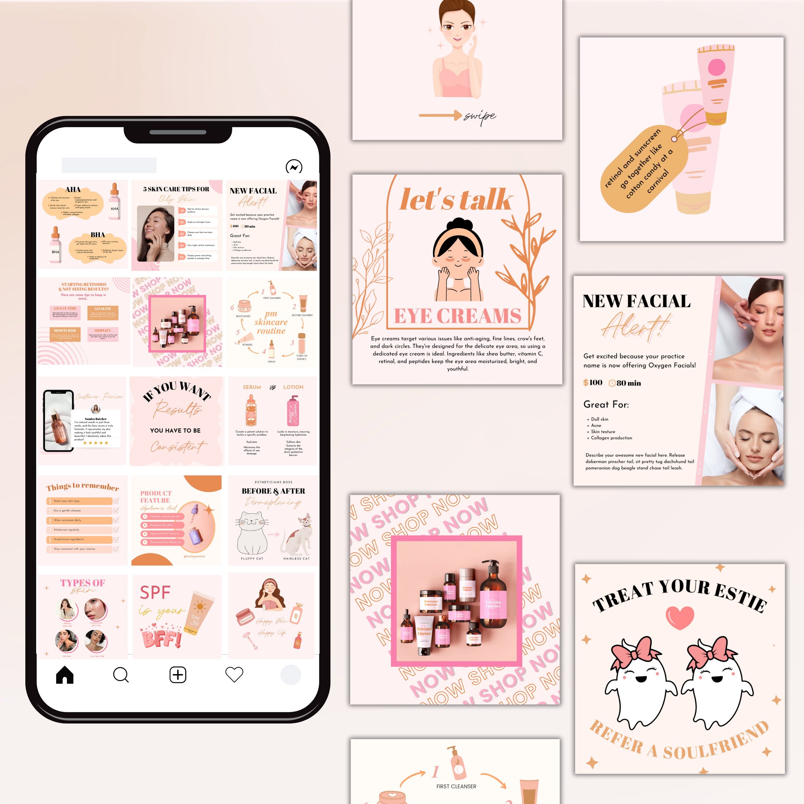 Esthetician Instagram Templates For Skincare Social Media | Esthetician Story Covers, Beauty Highlights