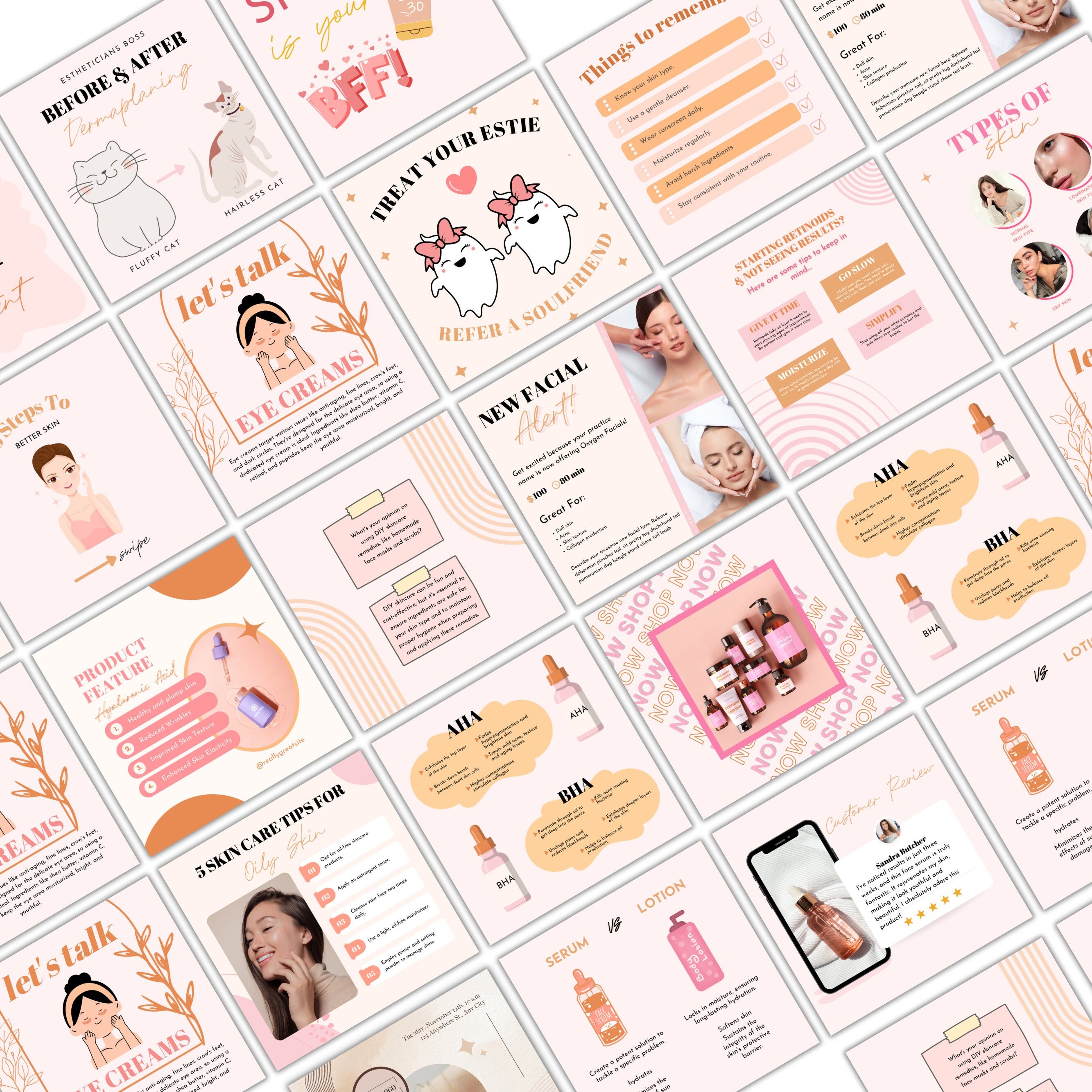 Esthetician Instagram Templates For Skincare Social Media | Esthetician Story Covers, Beauty Highlights