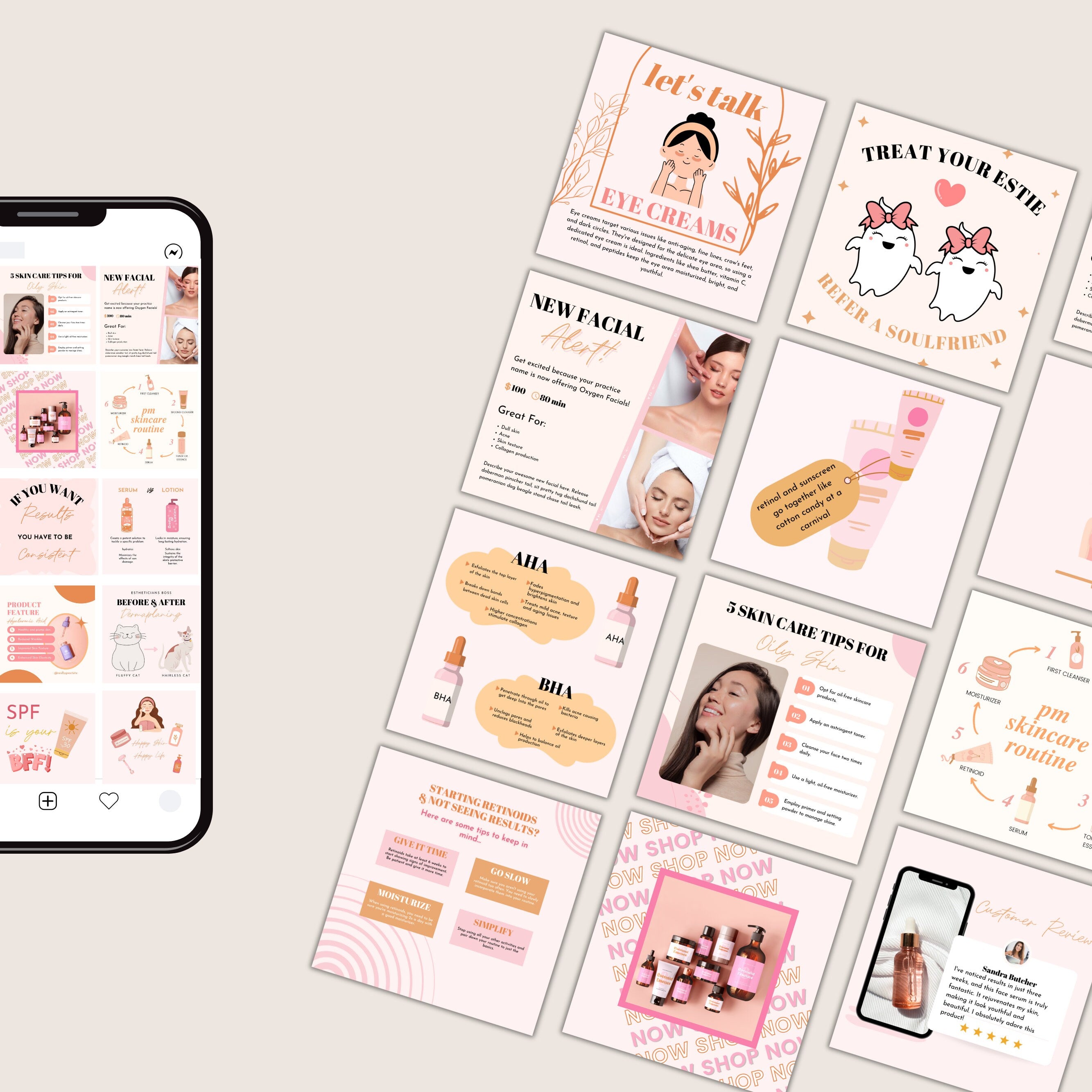 Esthetician Instagram Templates For Skincare Social Media | Esthetician Story Covers, Beauty Highlights