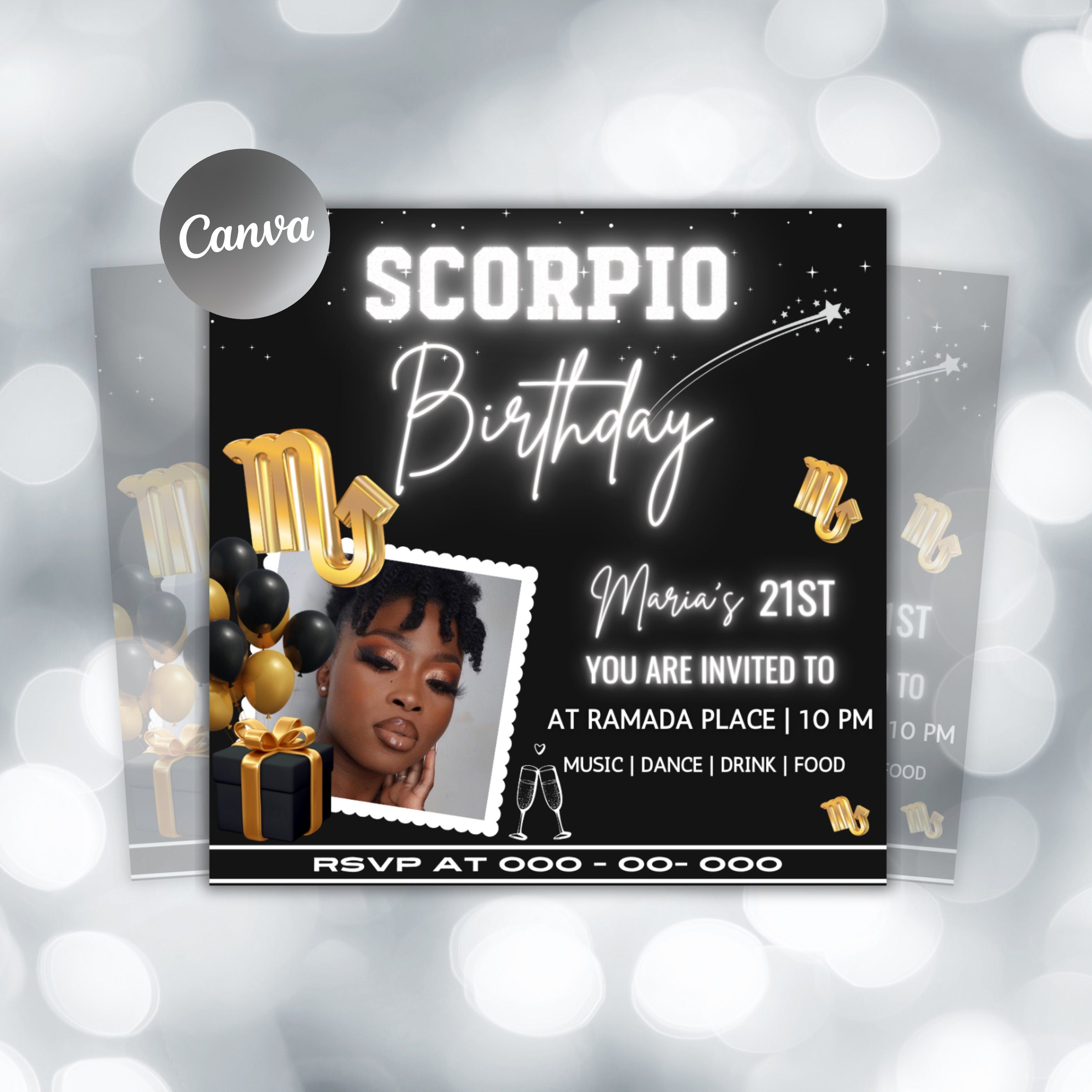 Editable Scorpio Birthday Flyer, Scorpio Invitation, Scorpio Flyer, Pink Invitation Flyer, Scorpio Party Flyer, Birthday Flyer Template