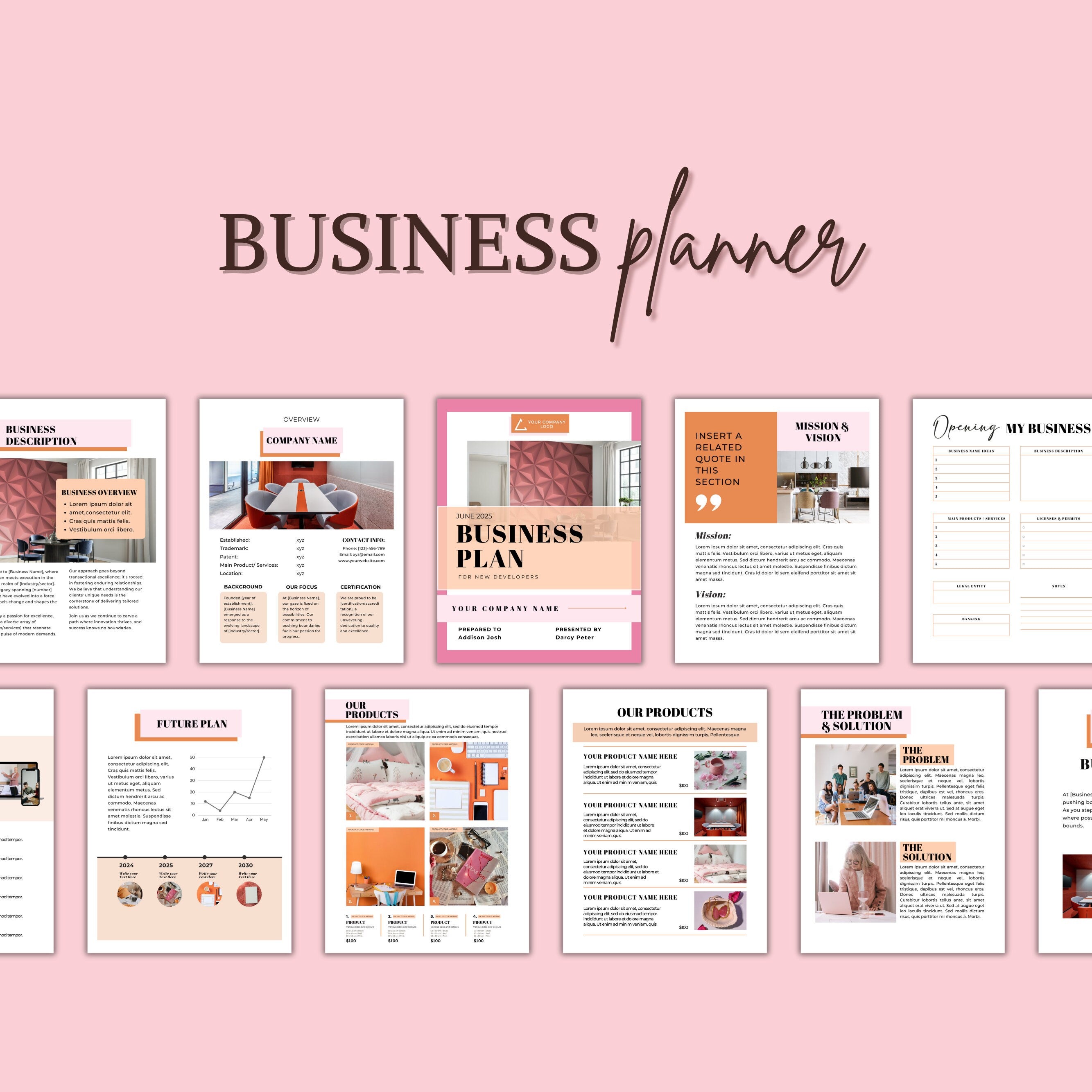 Minimalist Editable Business Planner, Printable Business Planner Bundle, Customizable Small Business Planner, Business Planner Template