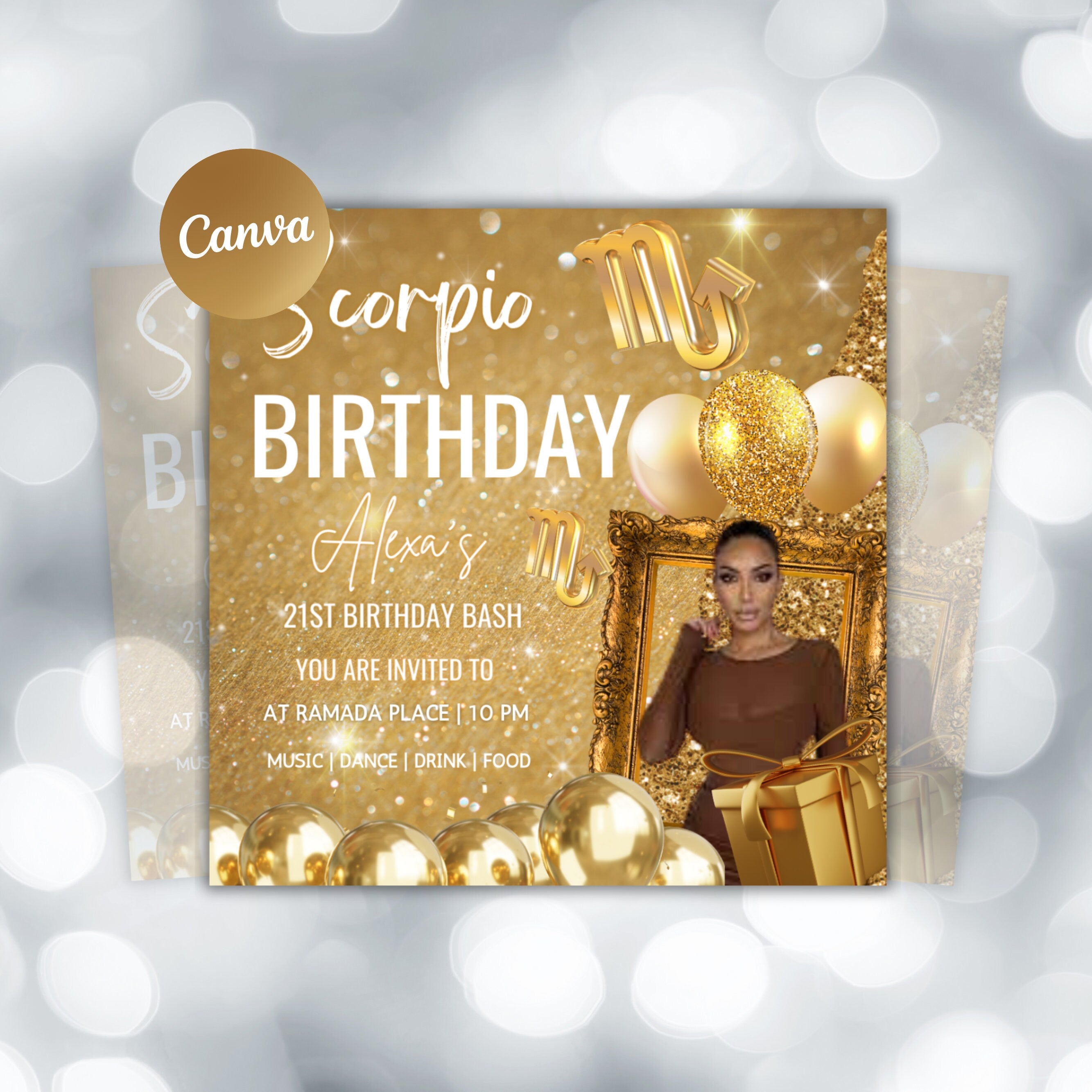 Scorpio Birthday Flyer, Birthday Template, Birthday Girl, Party Flyer, Celebration Flyer, Birthday Event, Birthday Invite, Canva Flyer