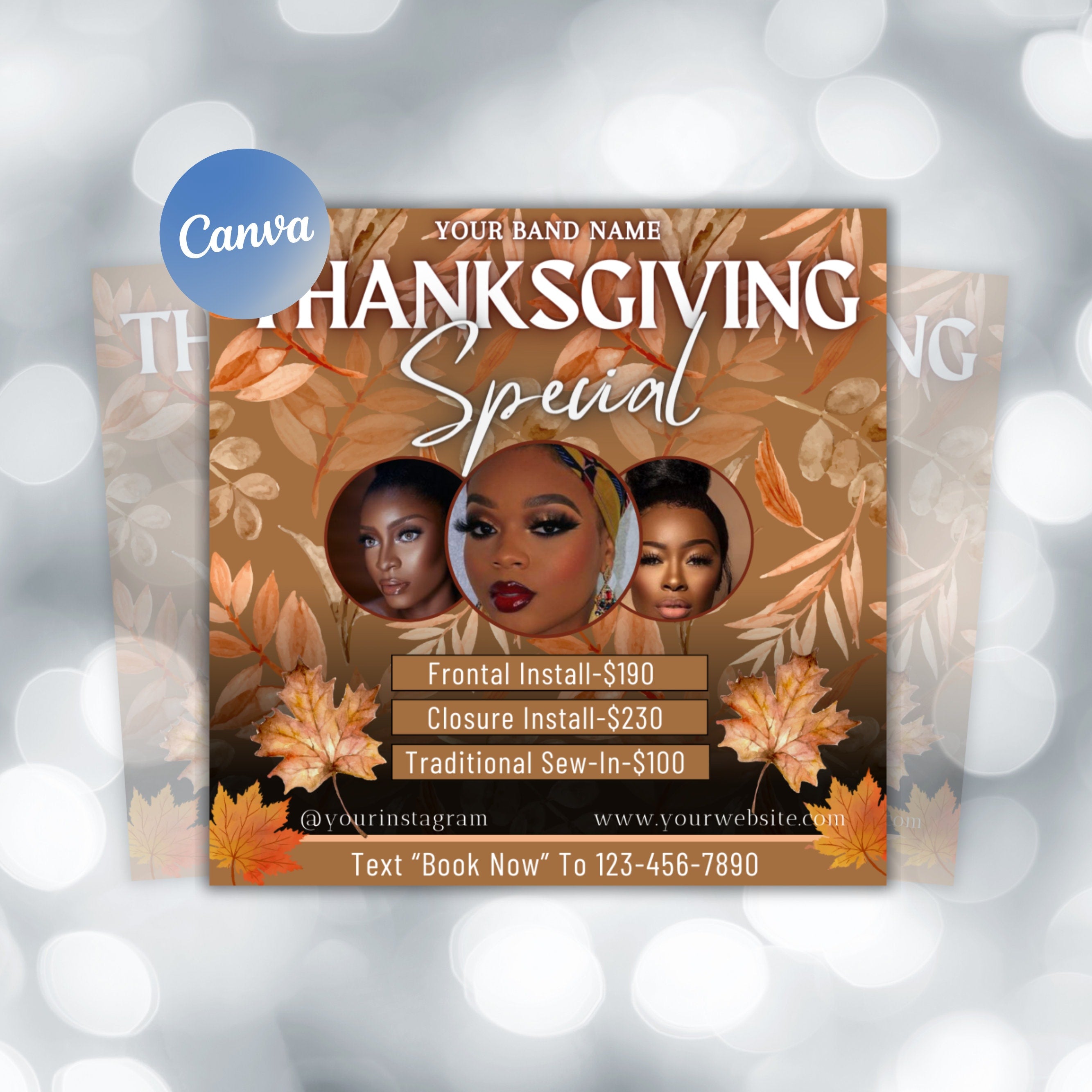 Thanksgiving Special Flyer, November Bookings, Fall Szn, Wig Installs, Braids, Nail Tech, Lash Tech, Pre Made Business Flyer, Edit In Canva