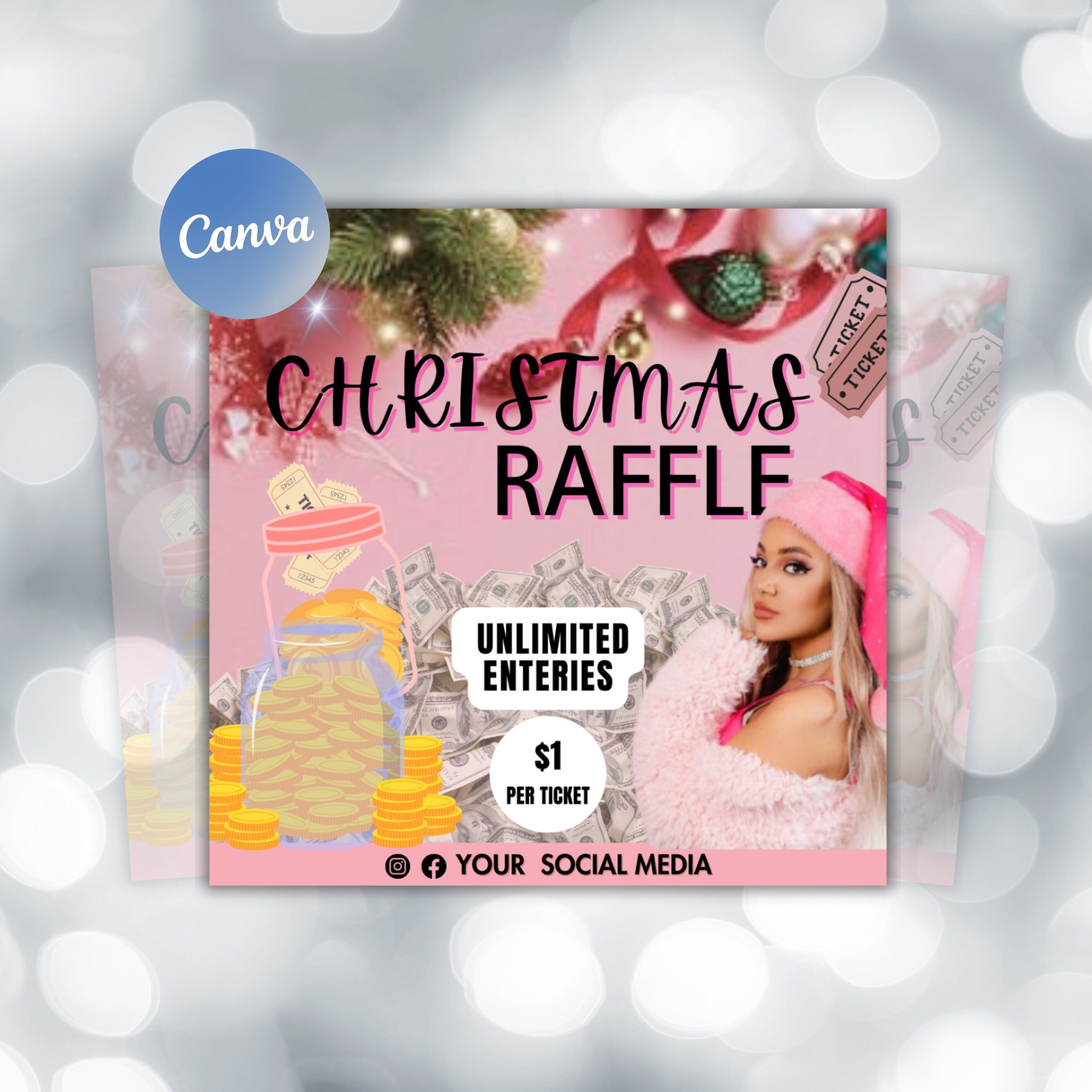 Christmas Raffle Flyer, Christmas Flyer, DIY Flyer Design Template, Giveaway Flyer, Social Media Flyer, Premade Business Flyer