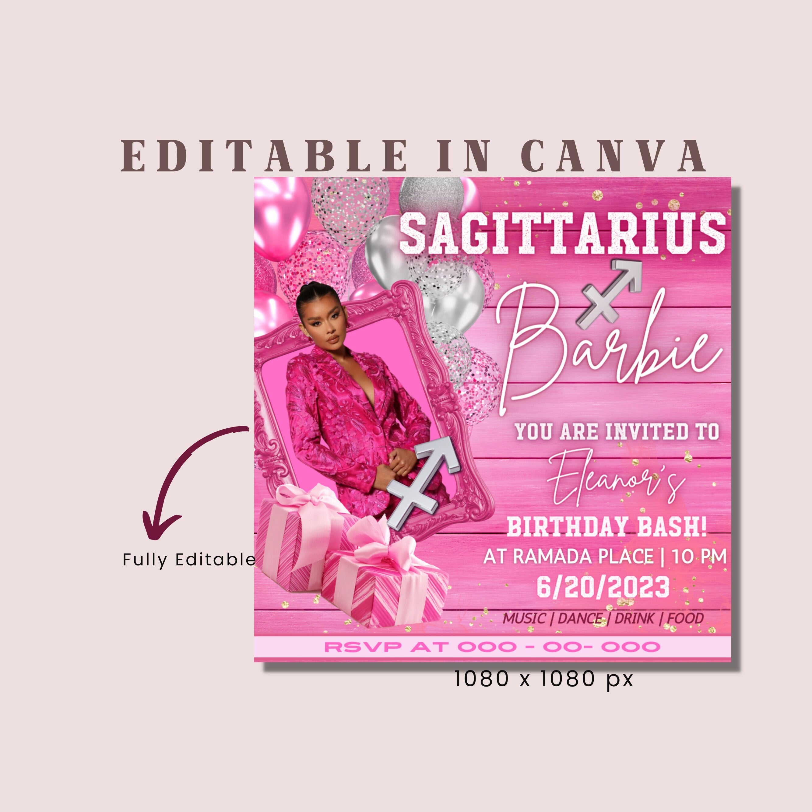 Sagittarius Birthday Flyer, Sagittarius Birthday Invitation, Birthday Flyer, Sagittarius Bash Flyer, Birthday Flyer Template For Woman