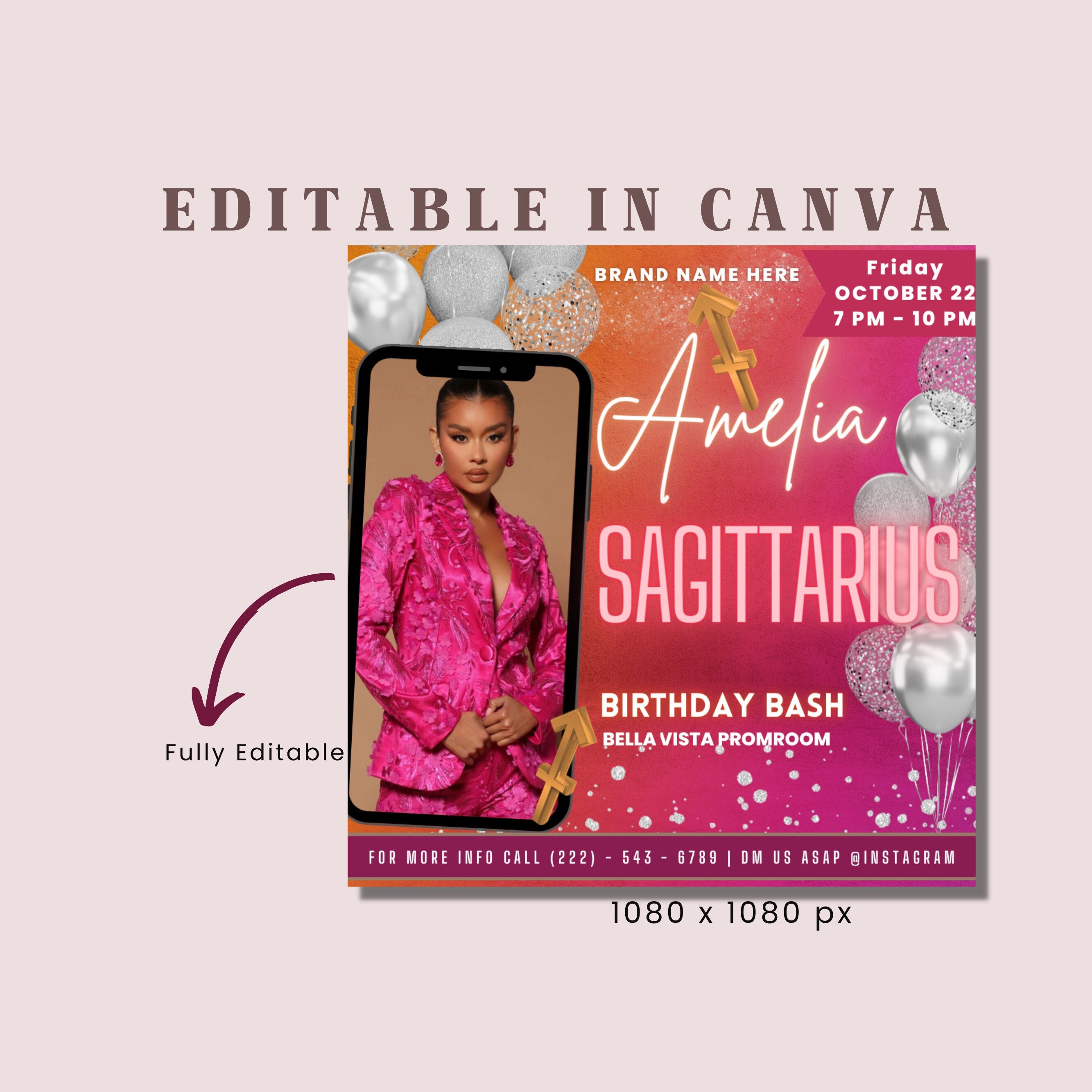 Sagittarius Birthday Flyer, Birthday Template, Birthday Girl, Party Flyer, Celebration Flyer, Birthday Event, Birthday Invite, Sagittarius