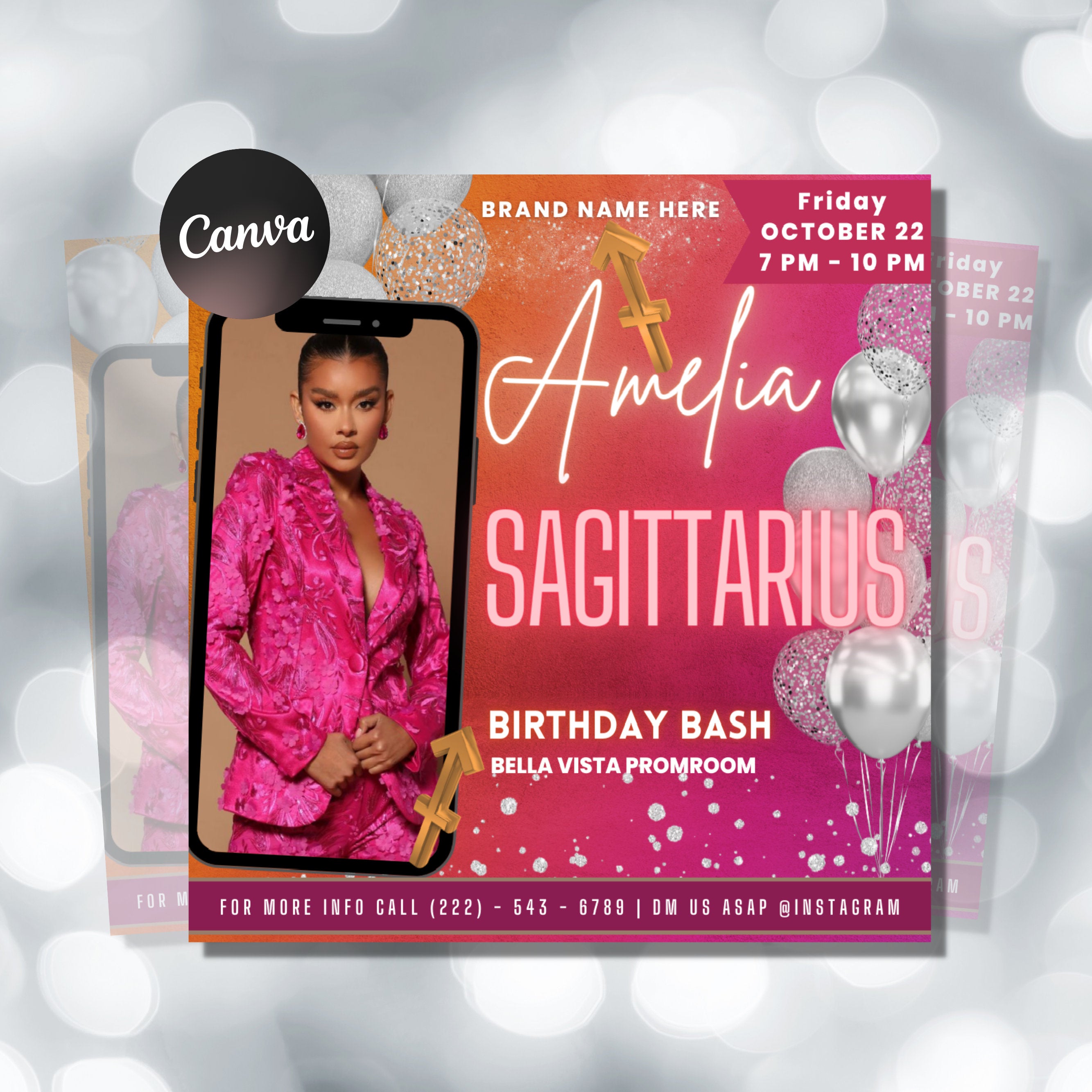 Sagittarius Birthday Flyer, Birthday Template, Birthday Girl, Party Flyer, Celebration Flyer, Birthday Event, Birthday Invite, Sagittarius