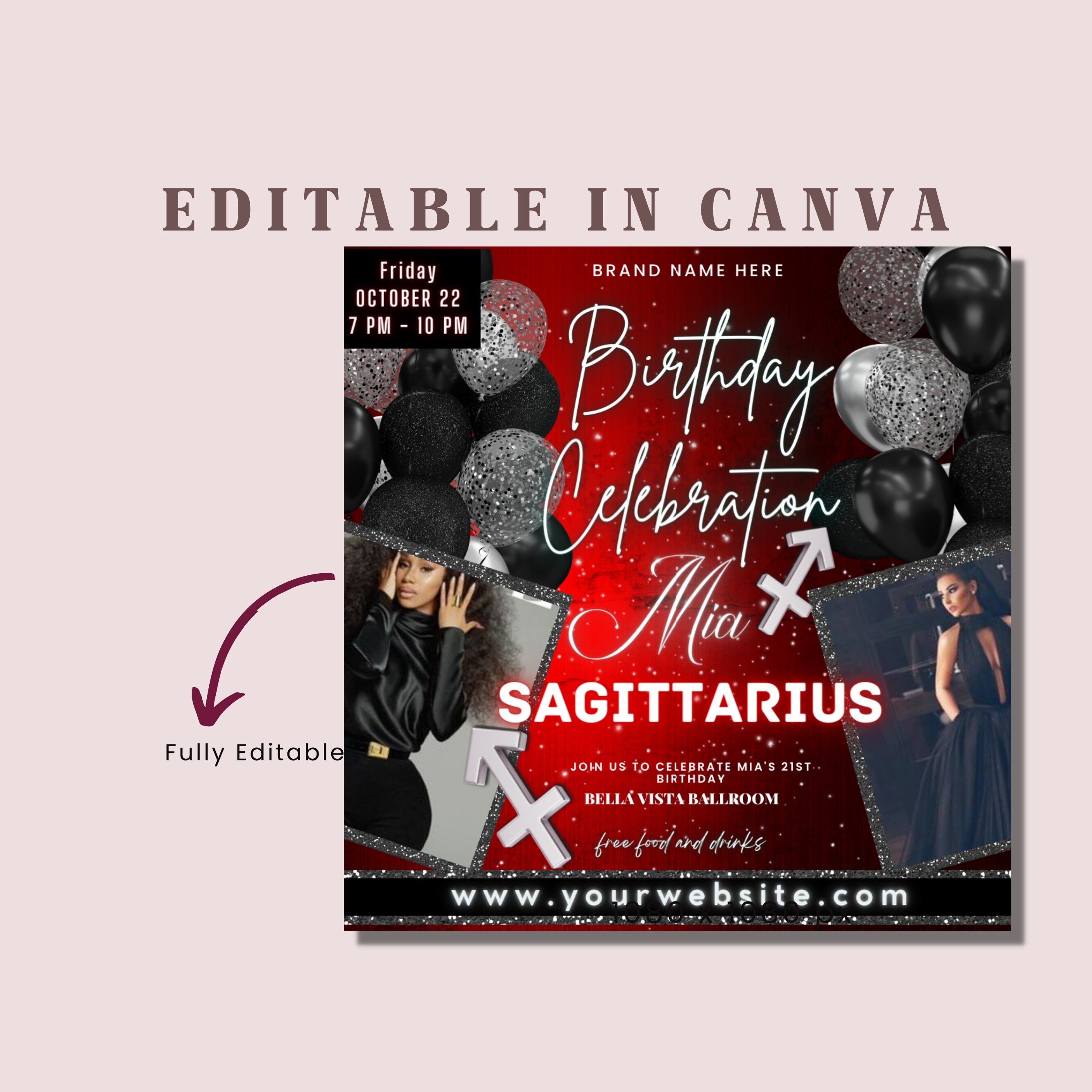 Sagittarius Birthday Flyer, Birthday Template, Birthday Girl, Party Flyer, Celebration Flyer, Birthday Event, Birthday Invite, Sagittarius