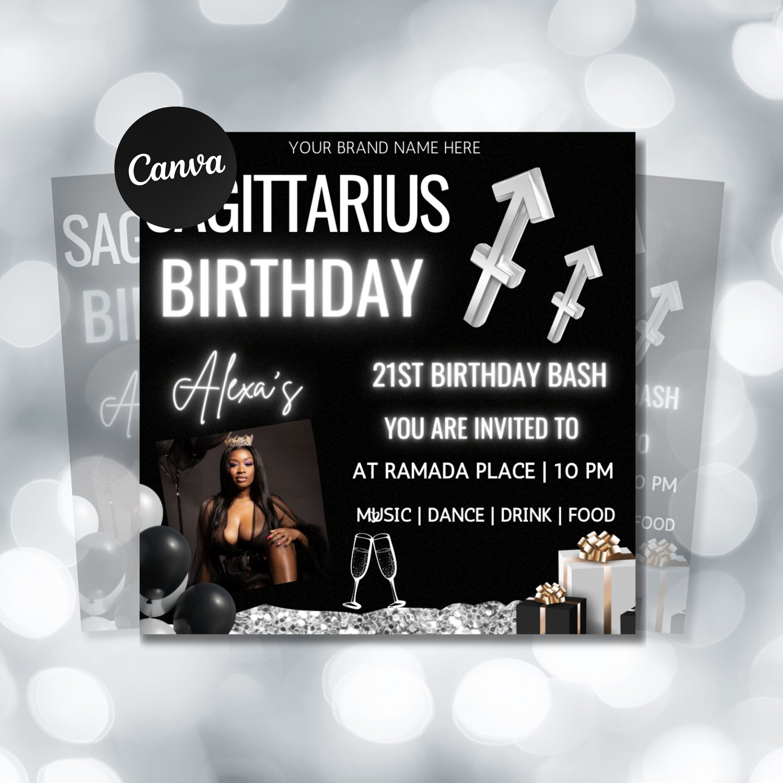 Sagittarius Birthday Flyer, Birthday Template, Birthday Girl, Party Flyer, Celebration Flyer, Birthday Event, Birthday Invite, Sagittarius