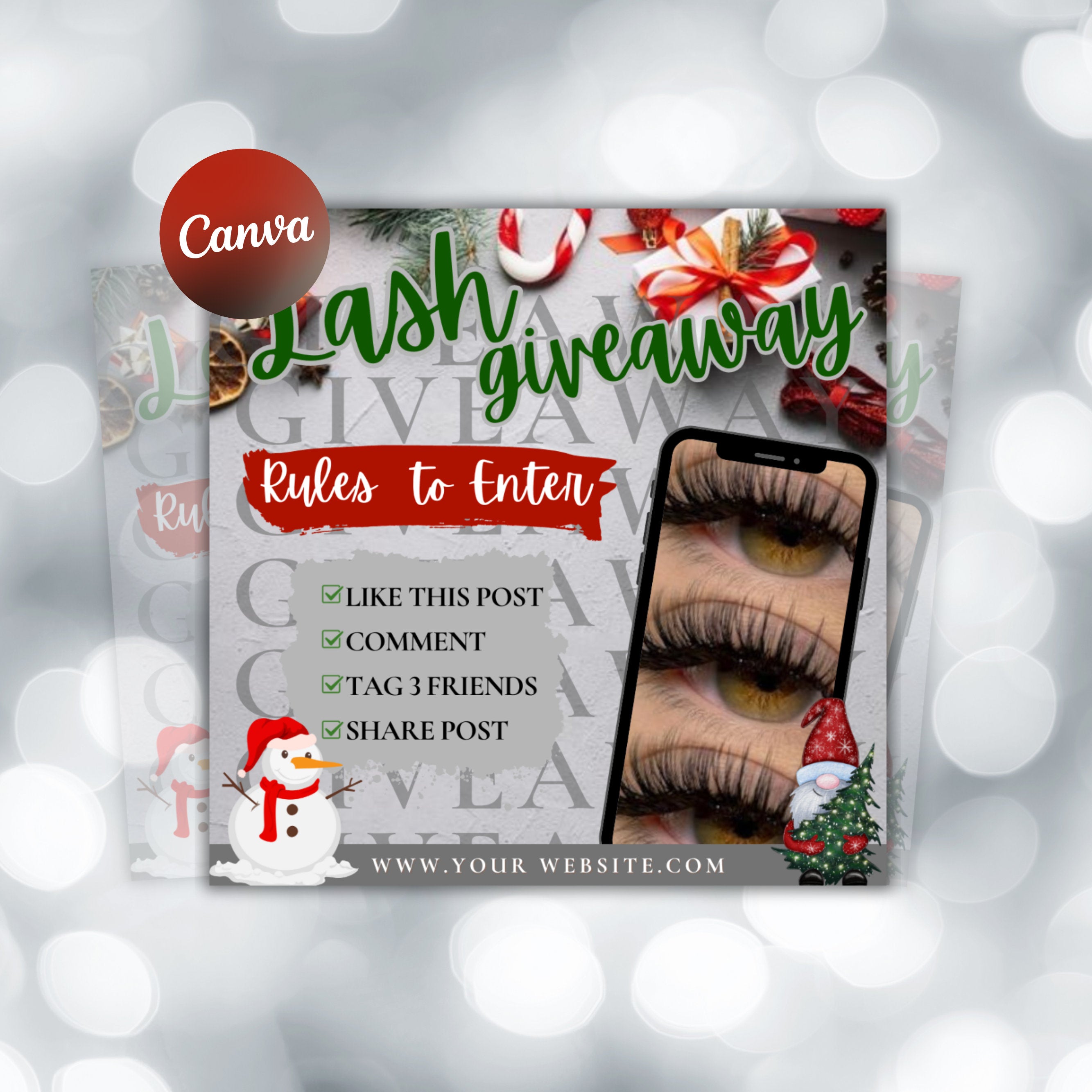 Christmas Flyer, Giveaway Flyer, Lash Social Media Flyer, Beauty Flyer, Social Media Post, Editable Post, Holiday Lash Giveaway Flyer