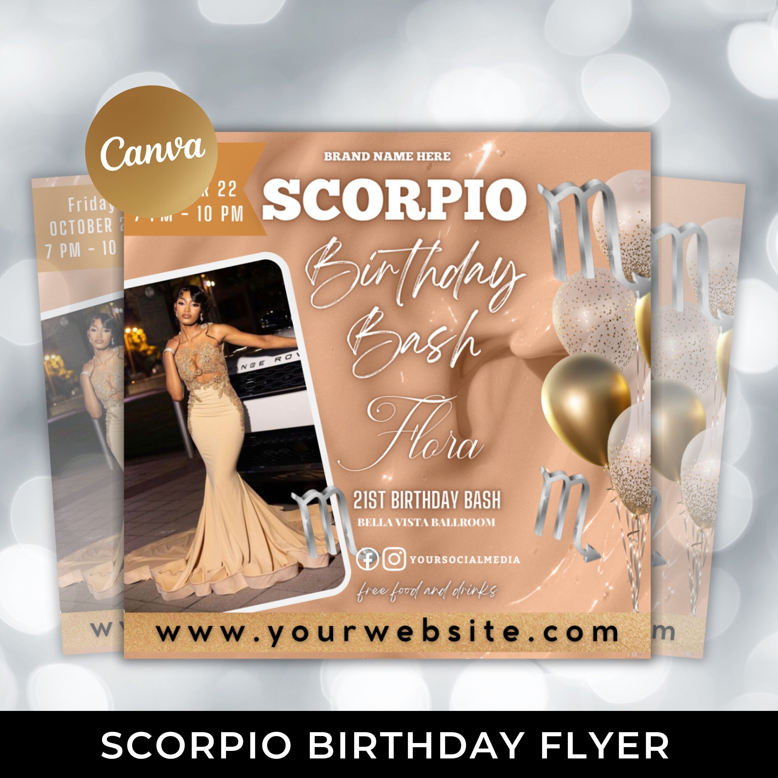 Scorpio Birthday Flyer, Birthday Template, Birthday Girl, Party Flyer, Celebration Flyer, Birthday Event, Birthday Invite, Canva Flyer