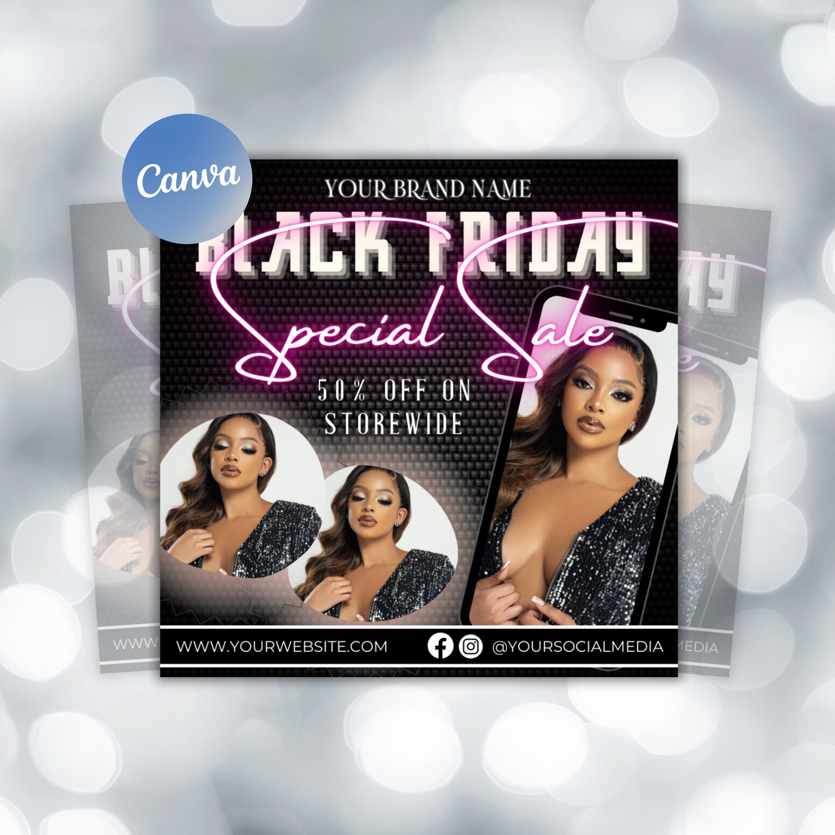 Black Friday Flyer, Pink Friday Sale flyer, Editable Canva template, Black Friday Sale Flyer, Black Friday Flyer Instagram Stories