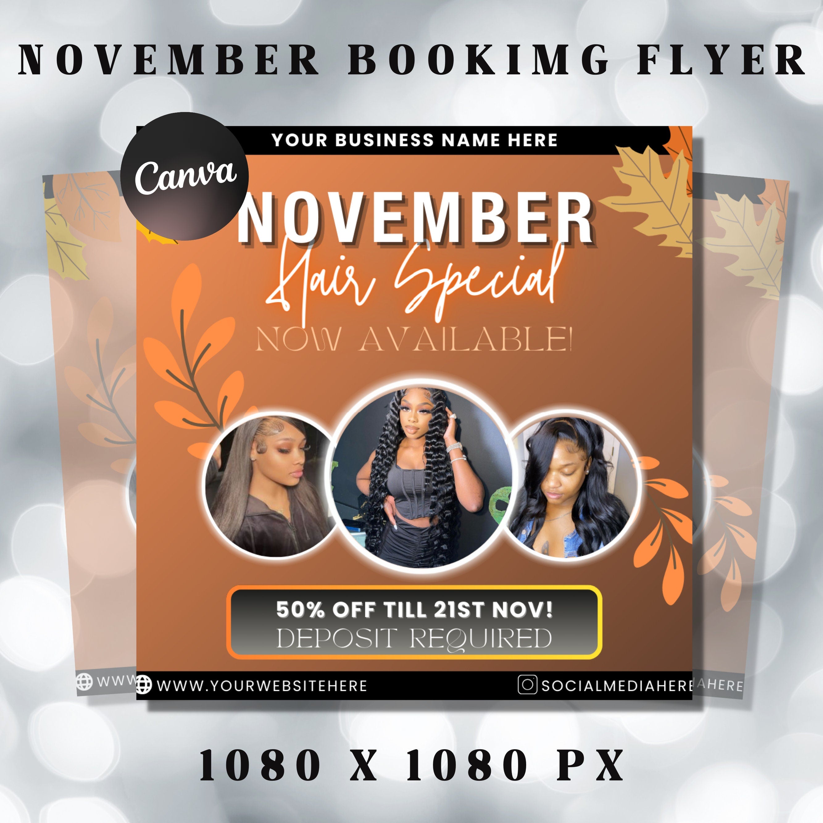 November Booking Flyer, Thanksgiving Booking Flyer, Hair Deals Flyer, Makeup Flyer, Hair Flyer, Nail Tech Flyer, Book Now Flyer