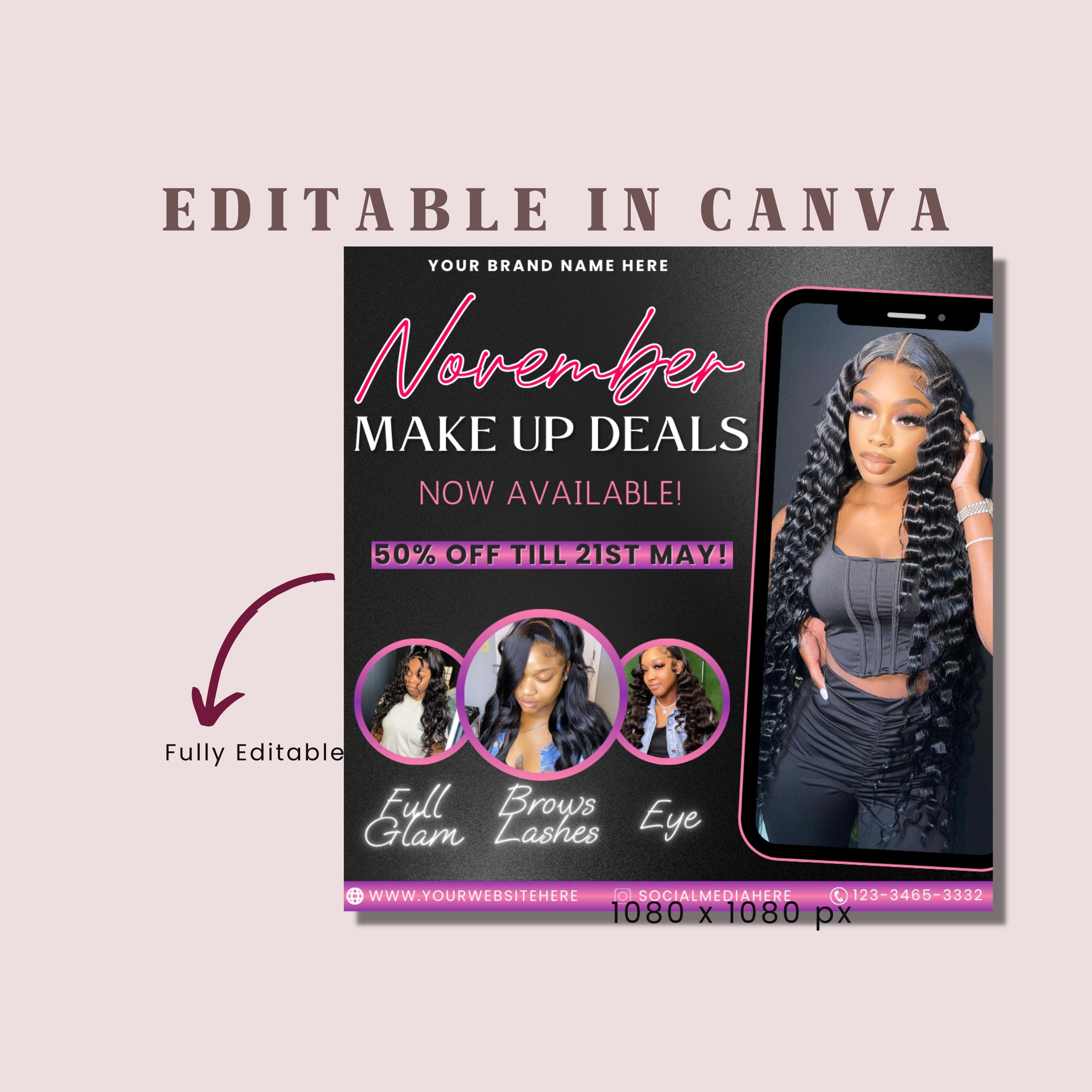 November Booking Flyer, Fall Makeup Deals Flyer, Now Booking November, Thanksgiving Booking Flyer, Book Now Appointments, Canva Template