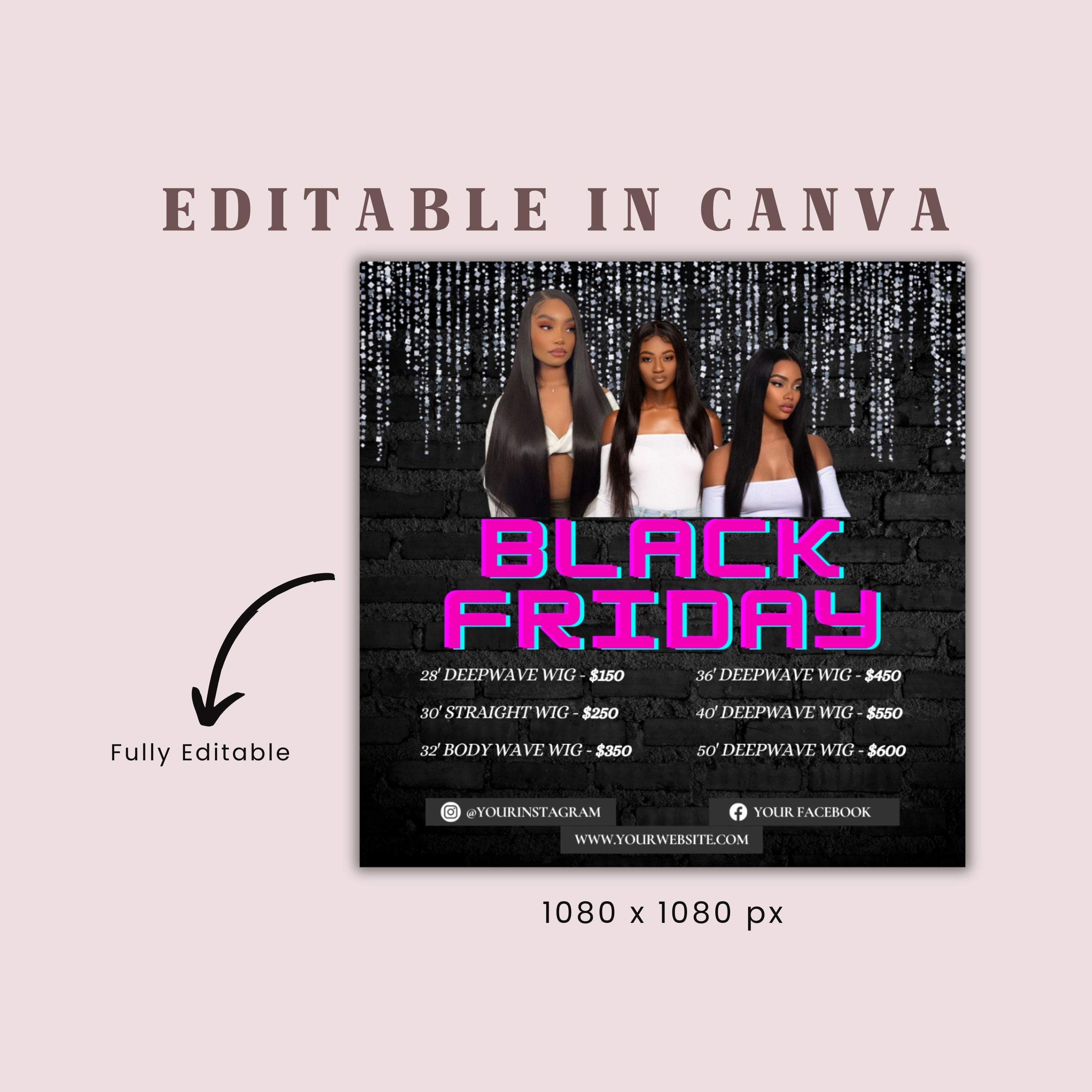 Editable Black Friday Flyer, Black Friday Hair Flyer, Black Friday Sale Flyer, Social Media Flyer, Black Friday Flyer Instagram Stories