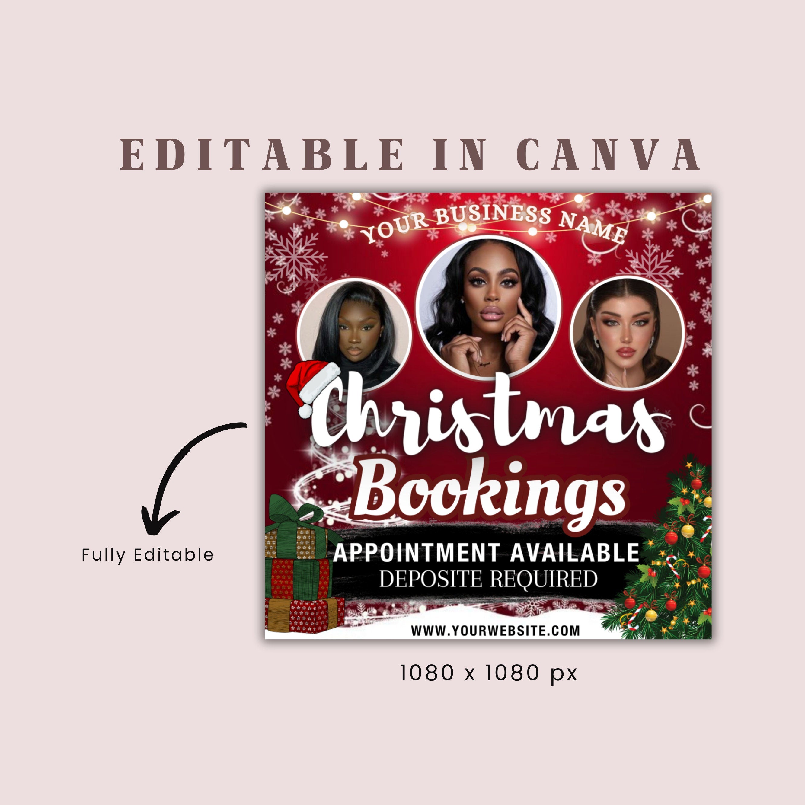 Christmas Booking Flyer, December Booking Flyer, DIY Winter Season Flyer, Book Now Flyer, Beauty Hair Nails Boutique Flyer Canva Template