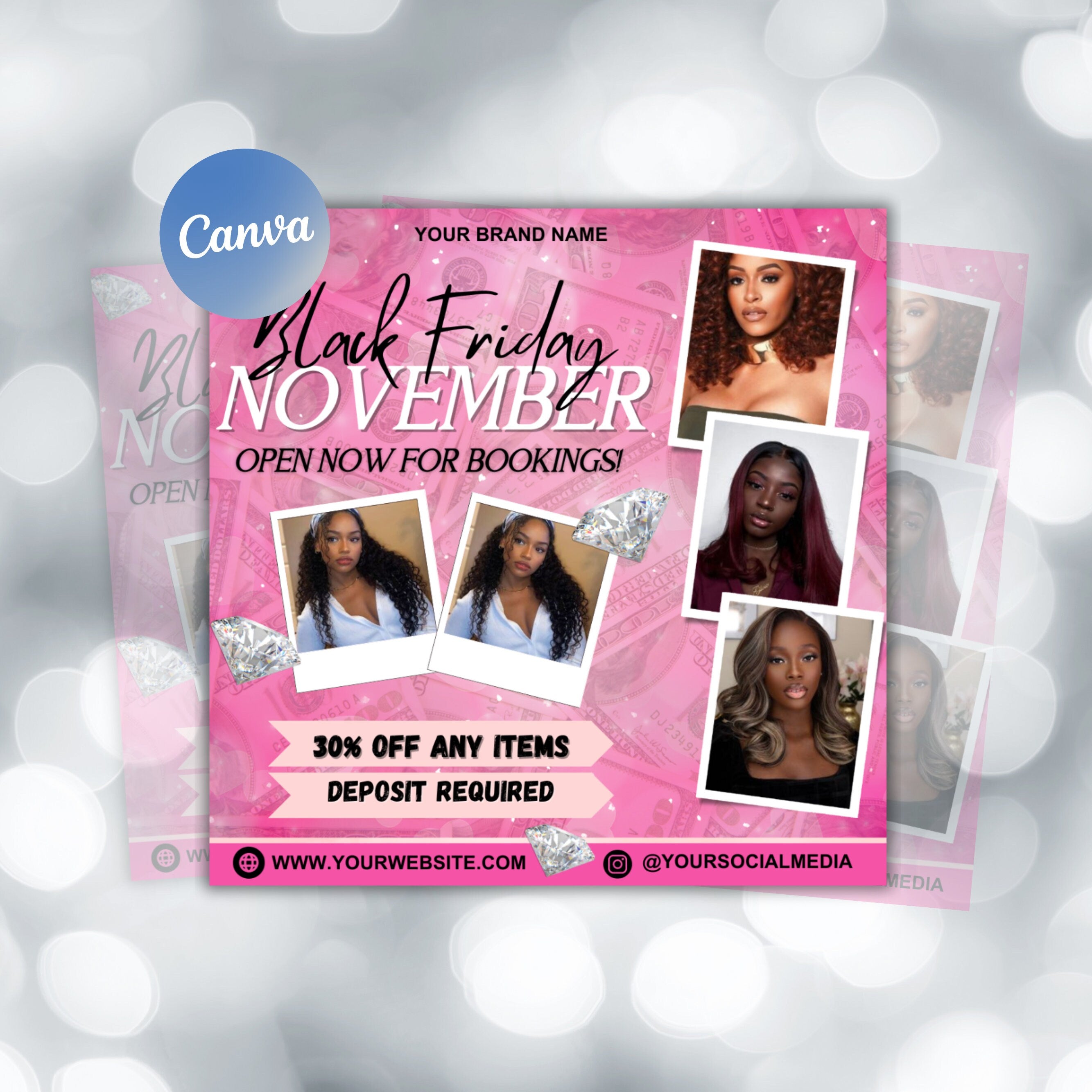 November Black Friday Booking Flyer, Book Now, November Sale Flyer, Hair Braids Wig Lashes Nails Editable - Canva DIY Flyer