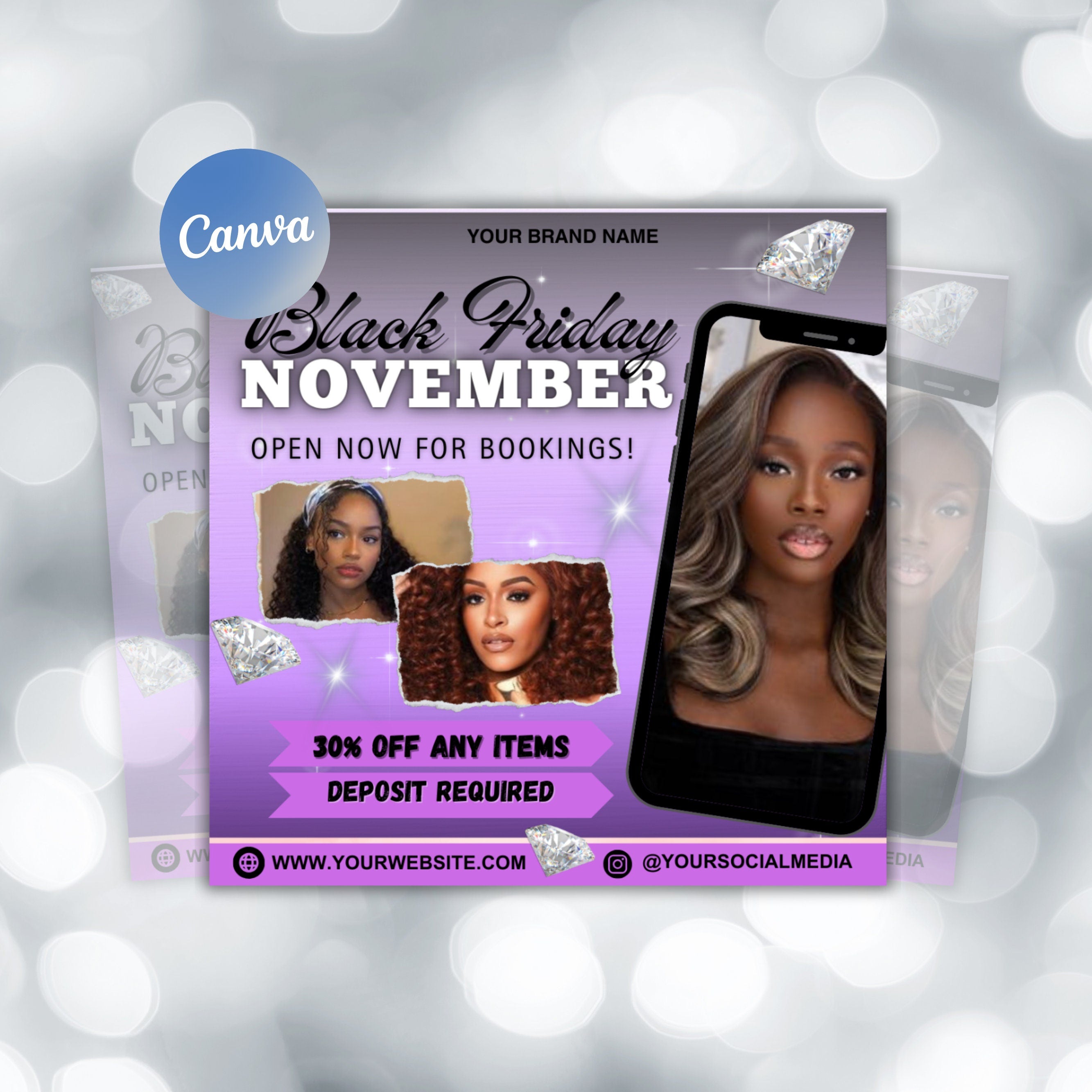 November Booking Flyer, Black Friday Flyer, Book Now, Black Friday Sale Flyer, Hair Braids Wig Lashes Nails Editable, Canva DIY Flyer