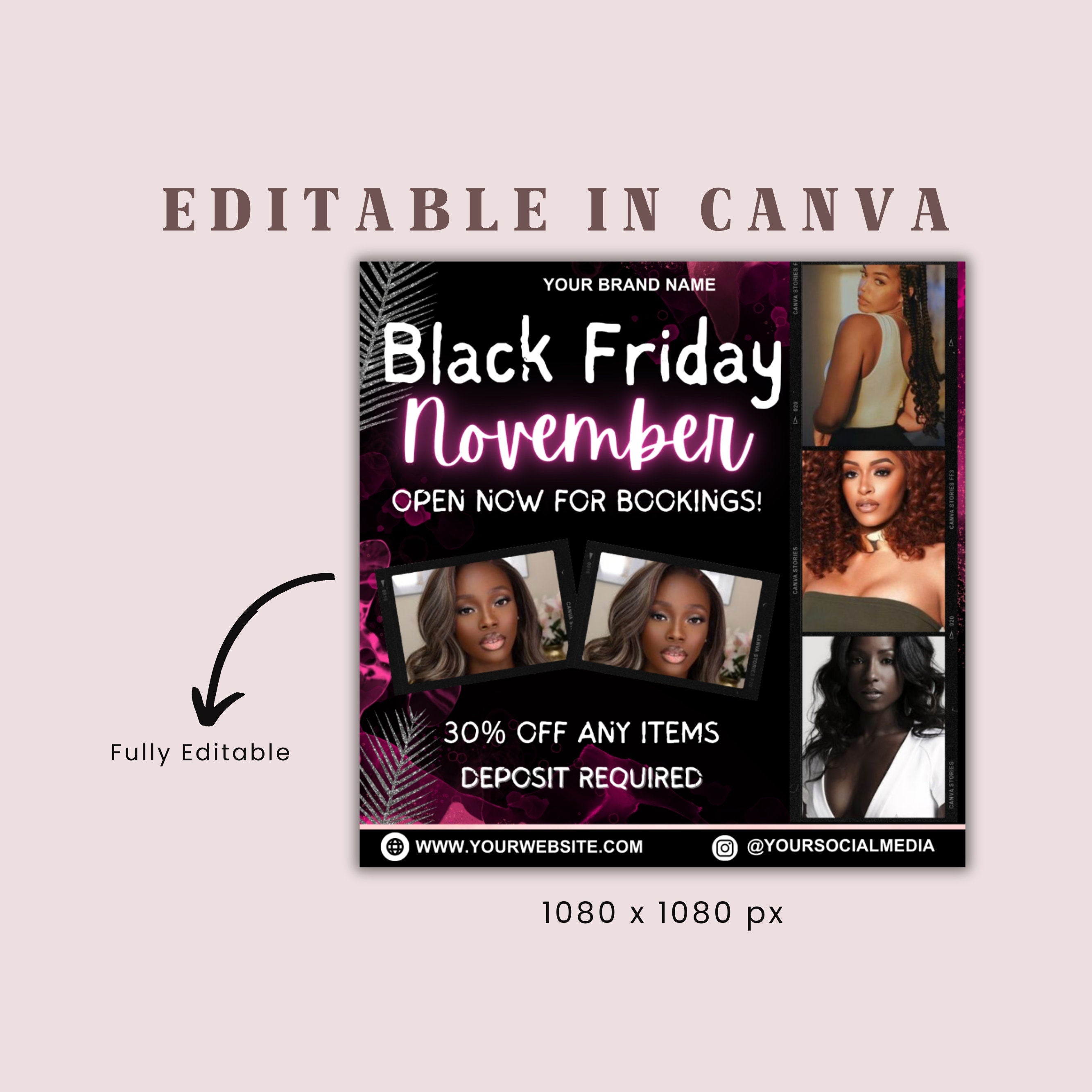 Black Friday Bookings Flyer, November Booking Flyer, DIY Flyer Template Design, Cyber Monday Deals, Booking Flyer, Premade Beauty Flyer