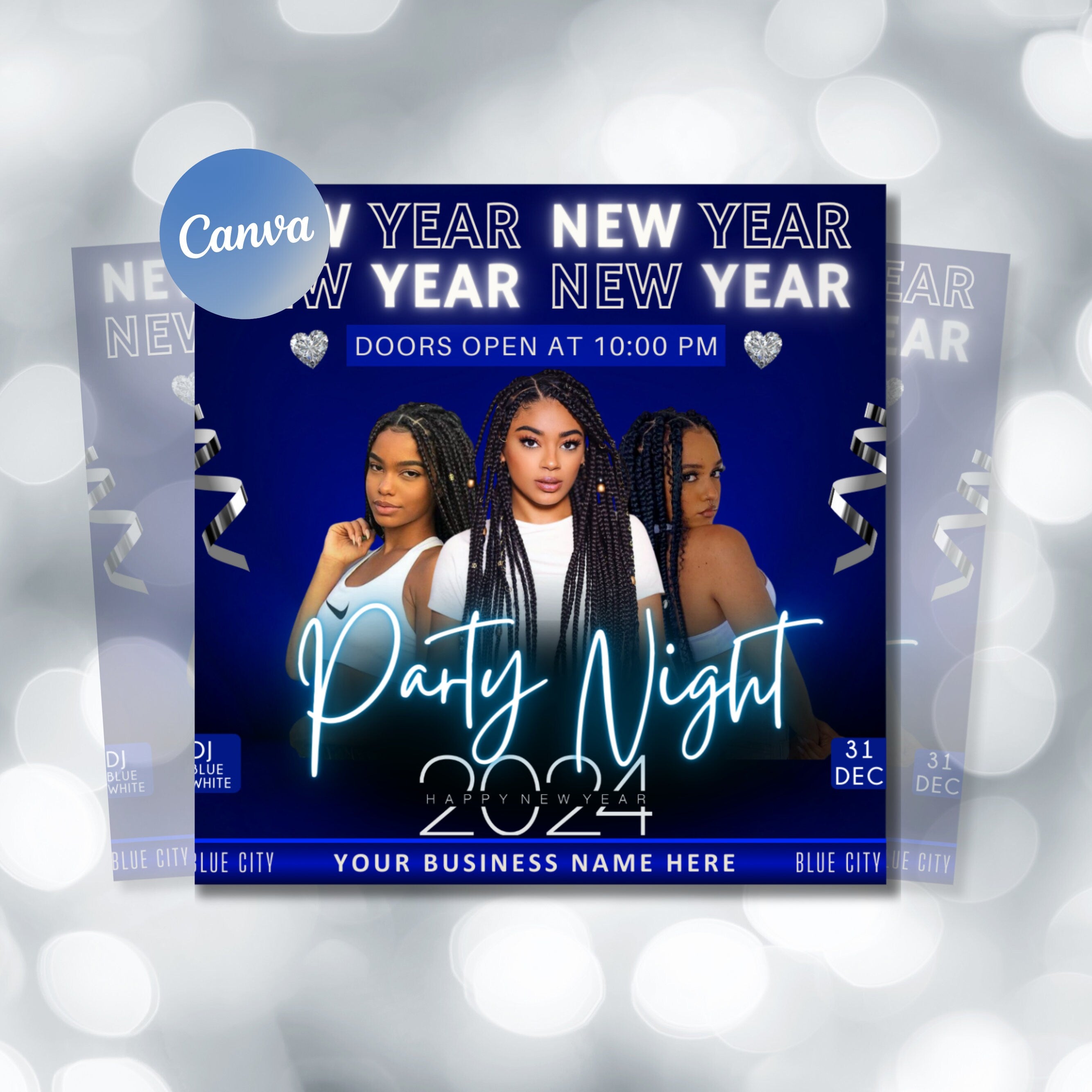 New Years Flyer 2024, New Years Invite, Happy New Year Flyer, Promotion Flyer Template, Holiday Flyer, Hair Flyer, Social Media Flyer