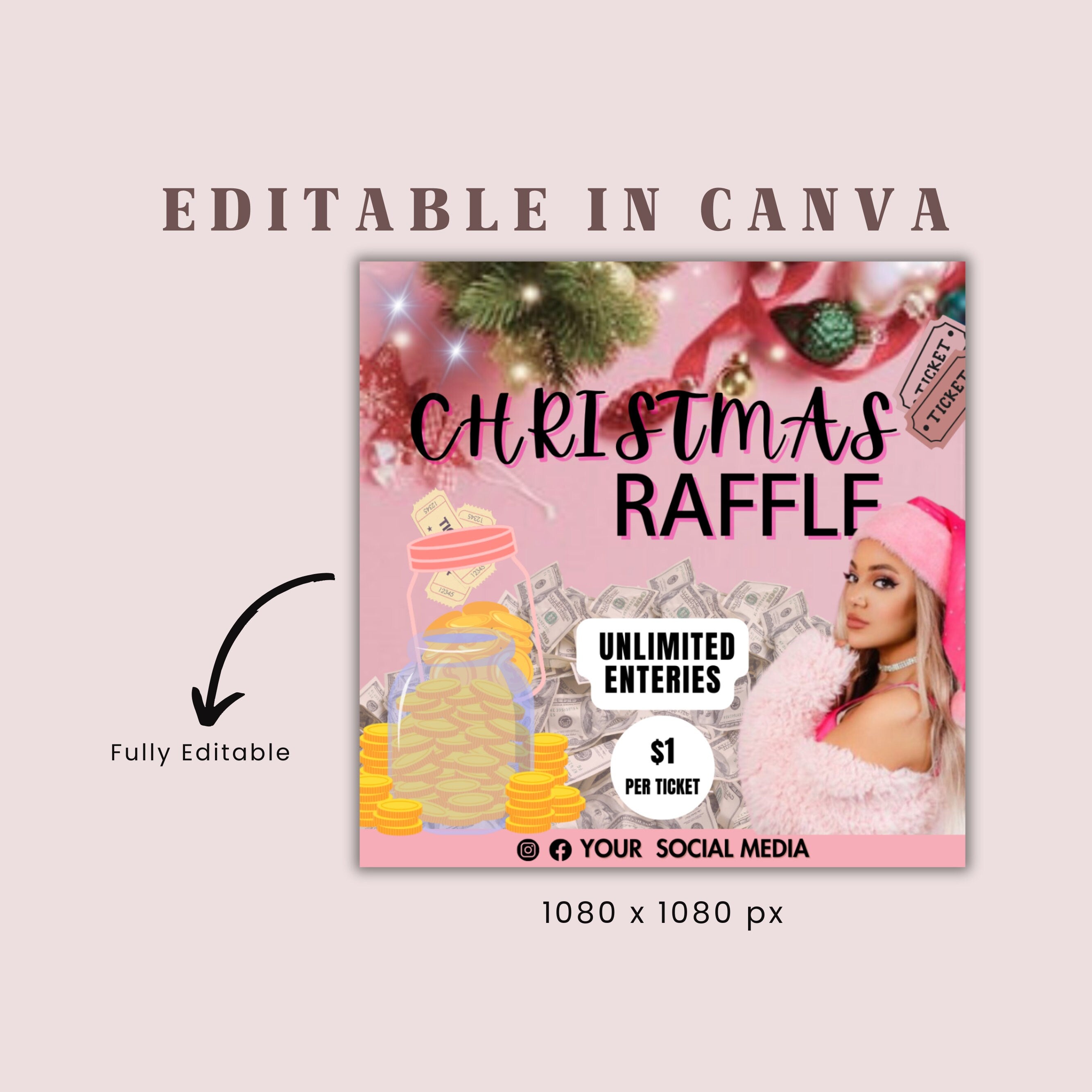 Christmas Raffle Flyer, Christmas Flyer, DIY Flyer Design Template, Giveaway Flyer, Social Media Flyer, Premade Business Flyer